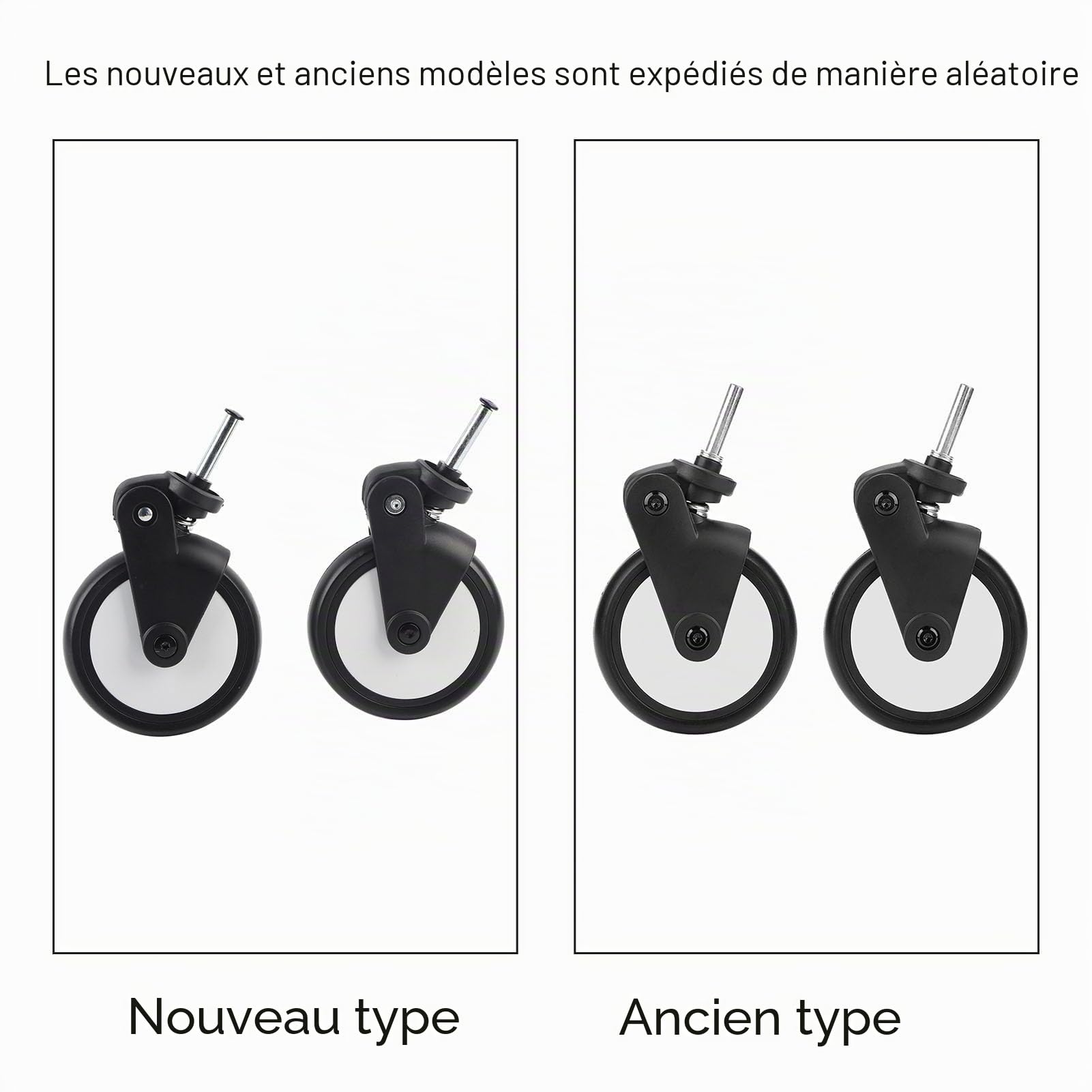FTVOGUE Roues Avant Poussette Caoutchouc Noires 13cm paire