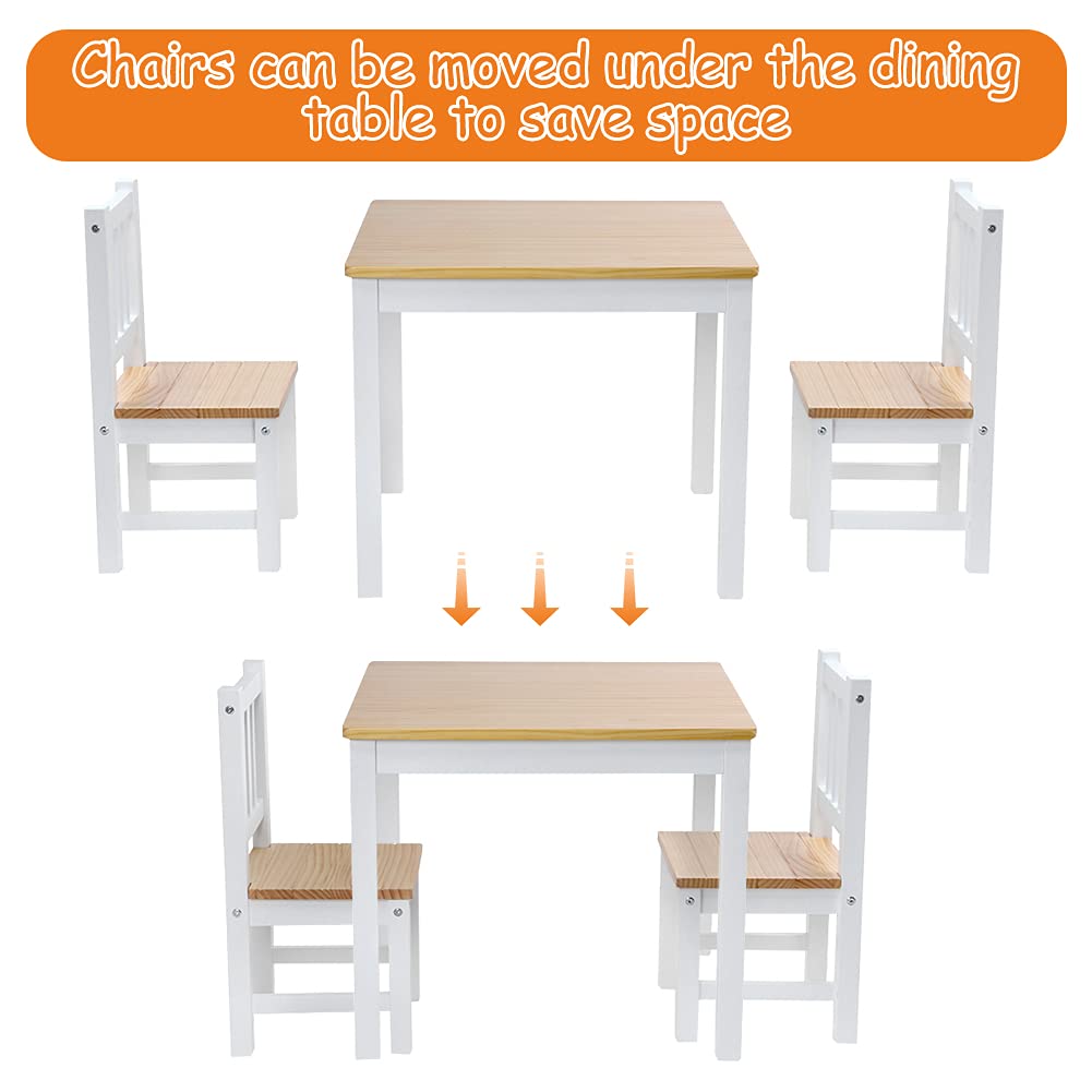 Ejoyous Living Room table enfant + 2 chaises pin 56 cm naturel