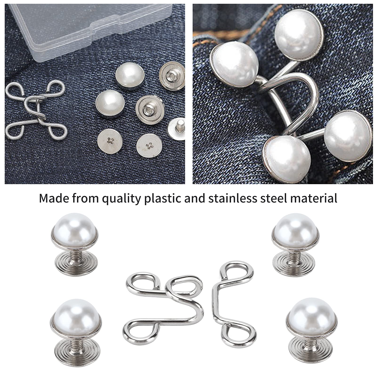 Tissting Boutons Jean Perle Blanche Réglables Lot de 4