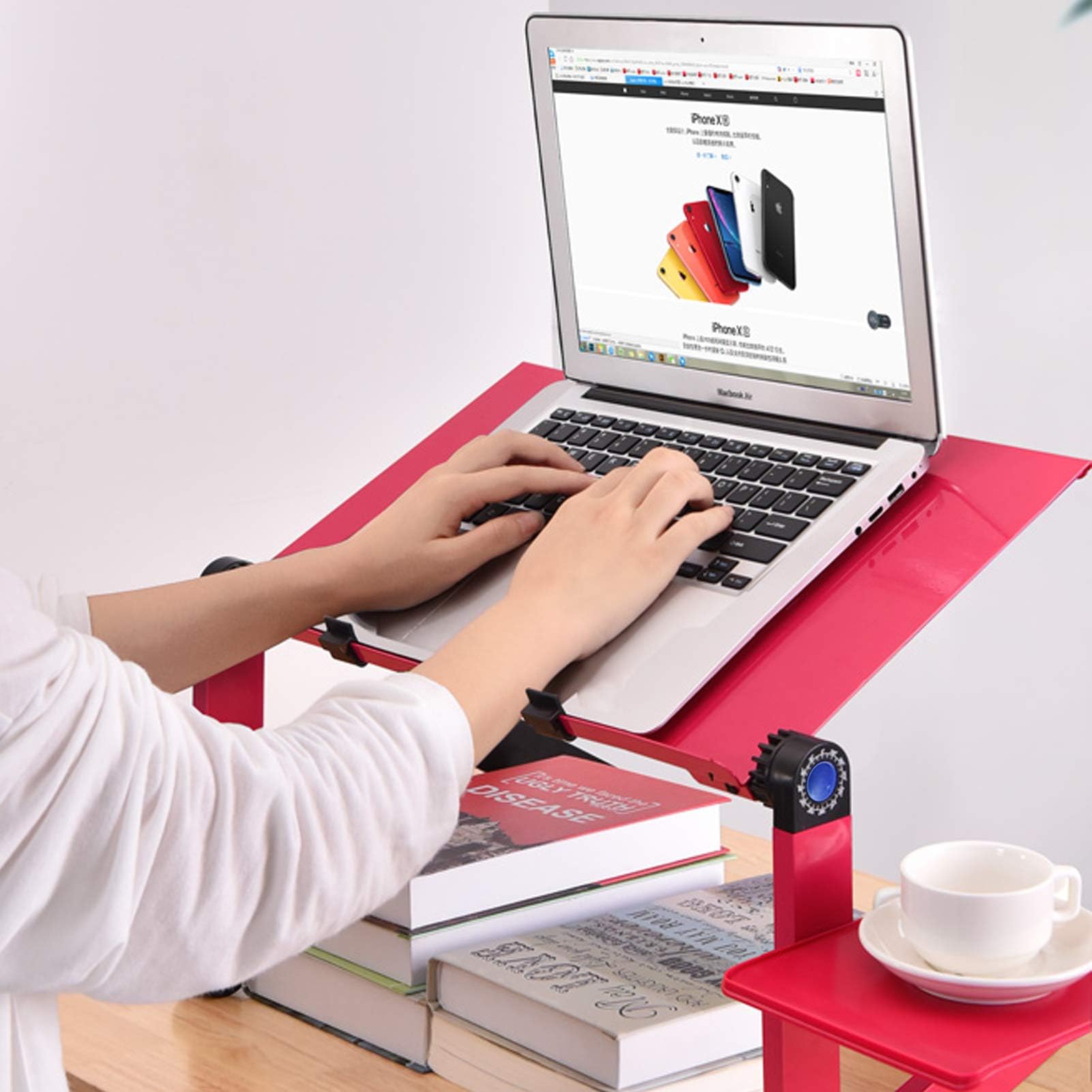 Ejoyous Table Lit Pliable Alu Rose Rouge + ventilateurs