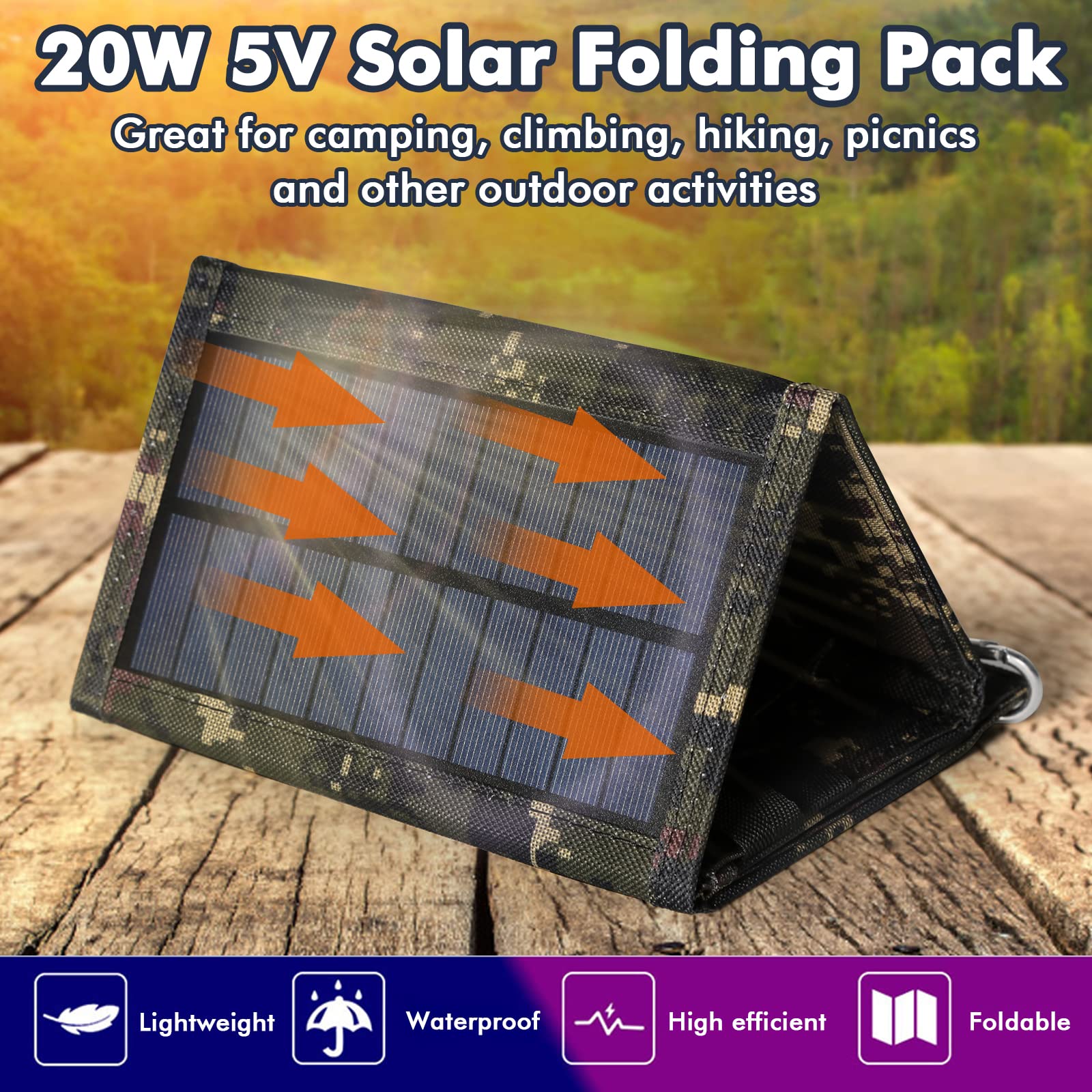 Jadeshay Solaire Photovoltaïque 20W panneau solaire pliable USB