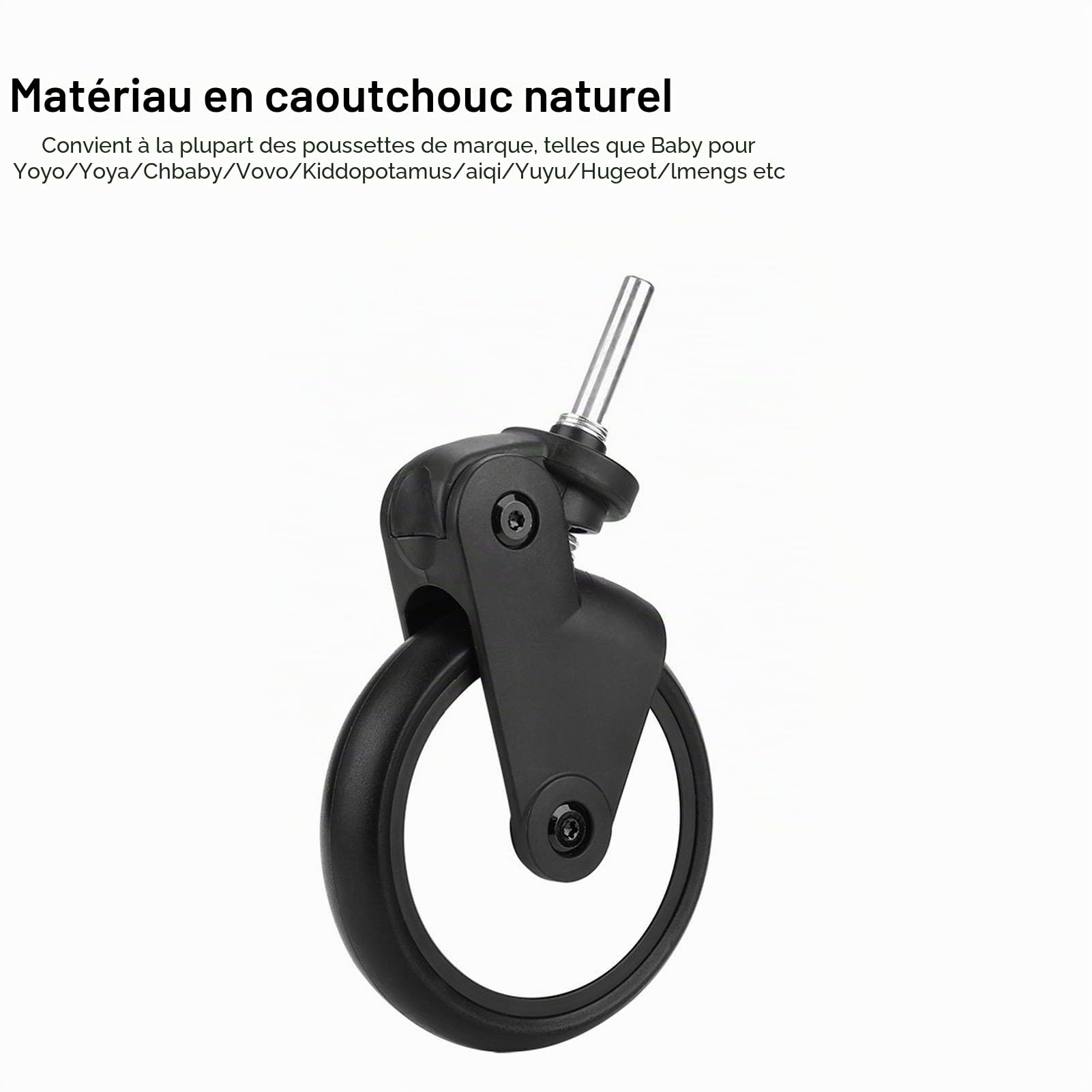 FTVOGUE Roues Avant Poussette Caoutchouc Noires 13cm paire