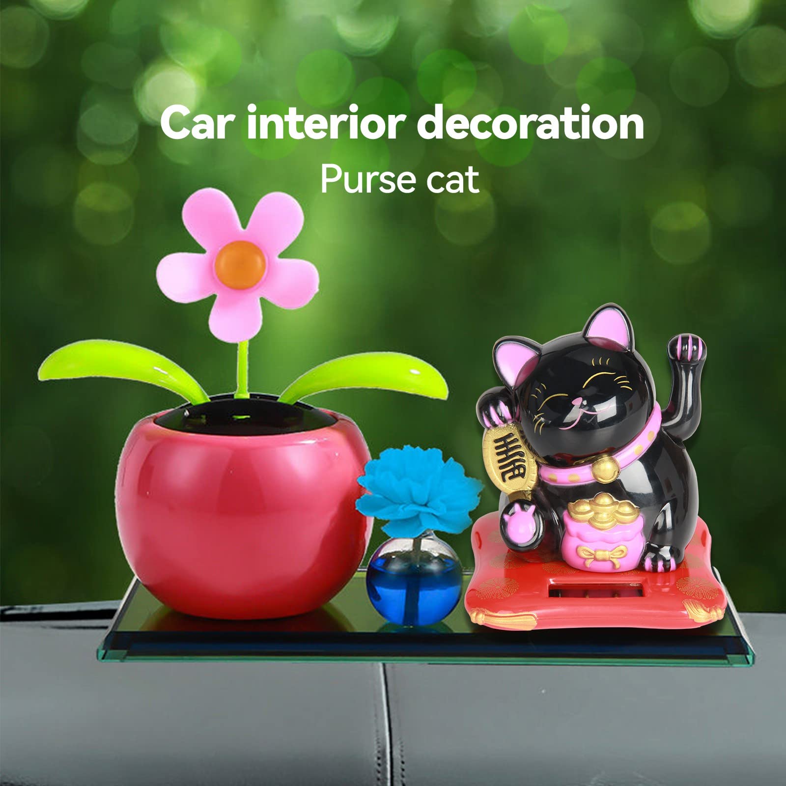 Jadeshay Maneki Neko chat porte-bonheur solaire noir