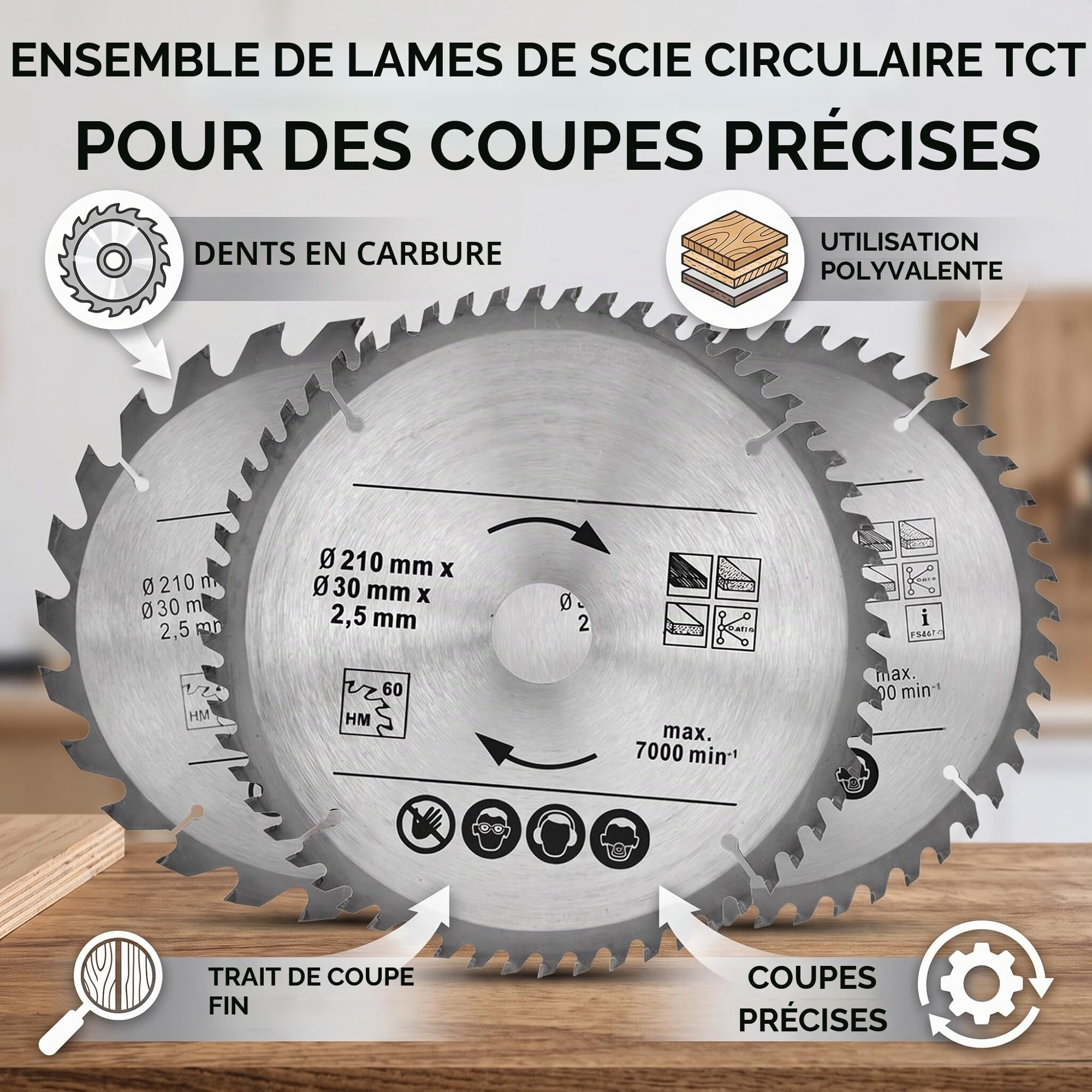 Ejoyous Home Improvement Tool lames scie 210x30mm x3