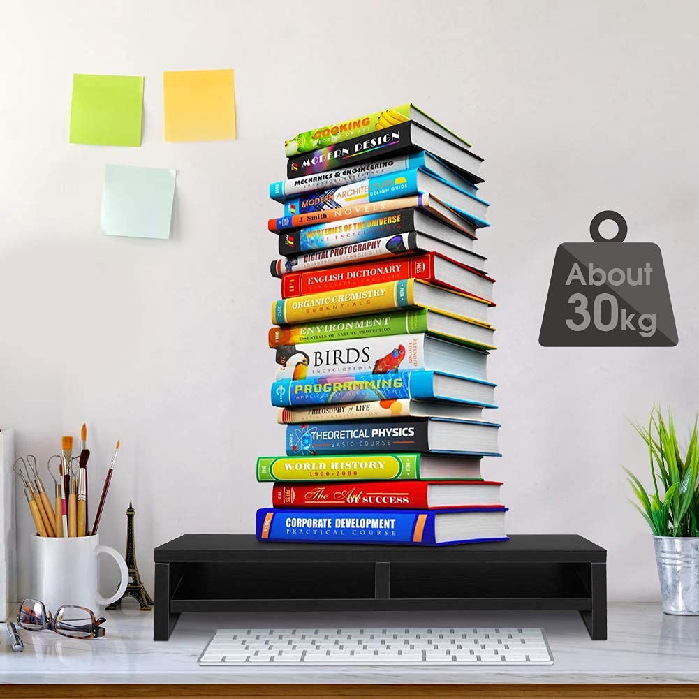 Ejoyous Computer Table support moniteur bois noir 2 tiroirs