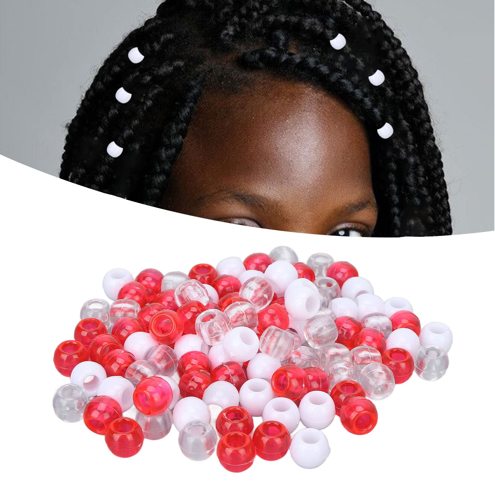 Tissting perles cheveux plastique rouge blanc 100 pcs