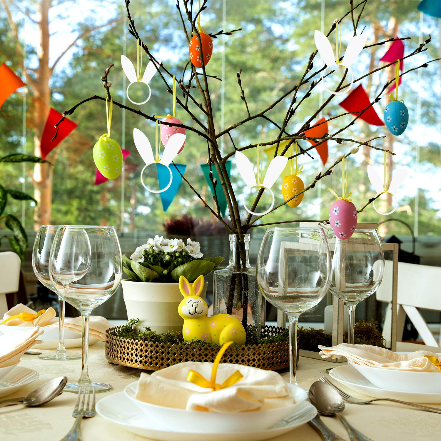 FEPITO Party Decorations ronds serviette lapin blanc x12