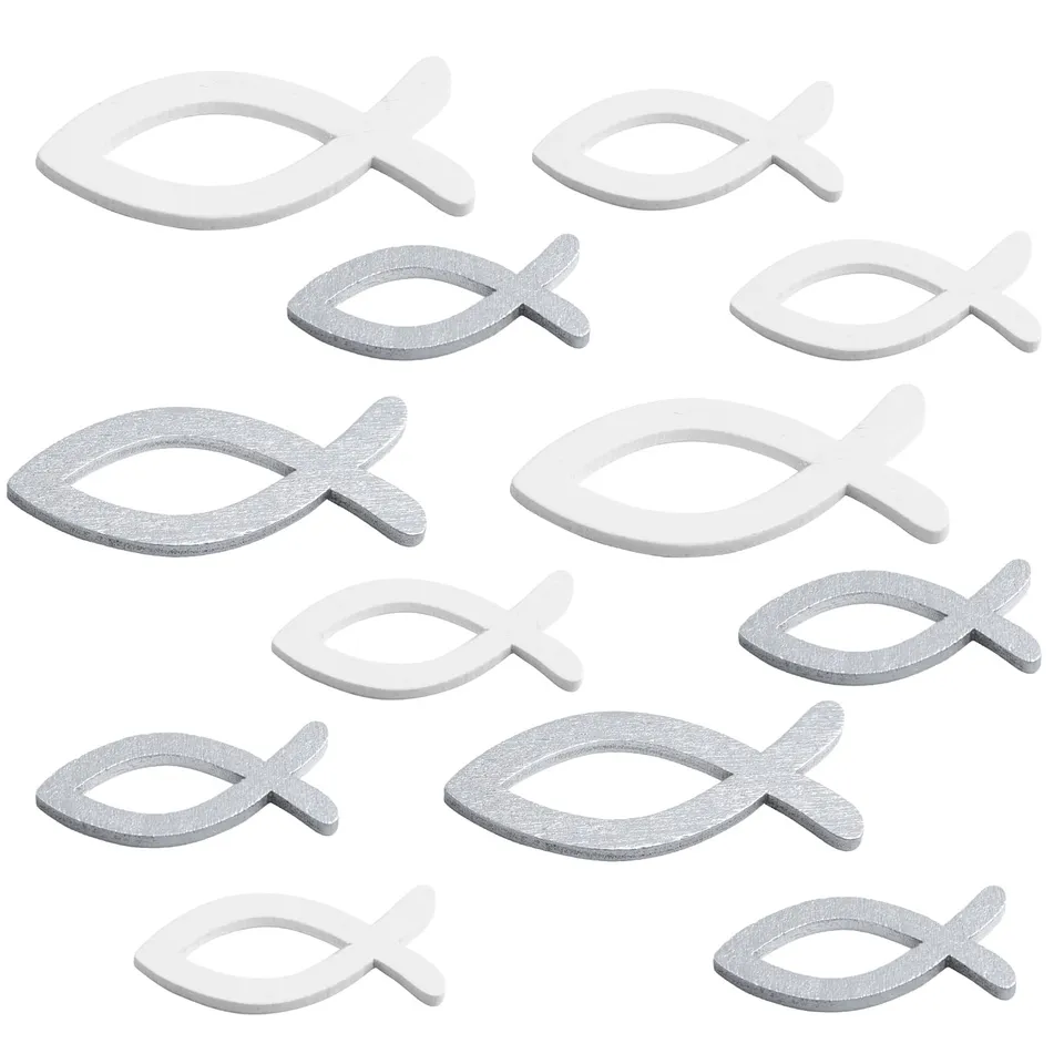 Fepito Party Decorations poissons bois blanc argent 120 pcs bapteme