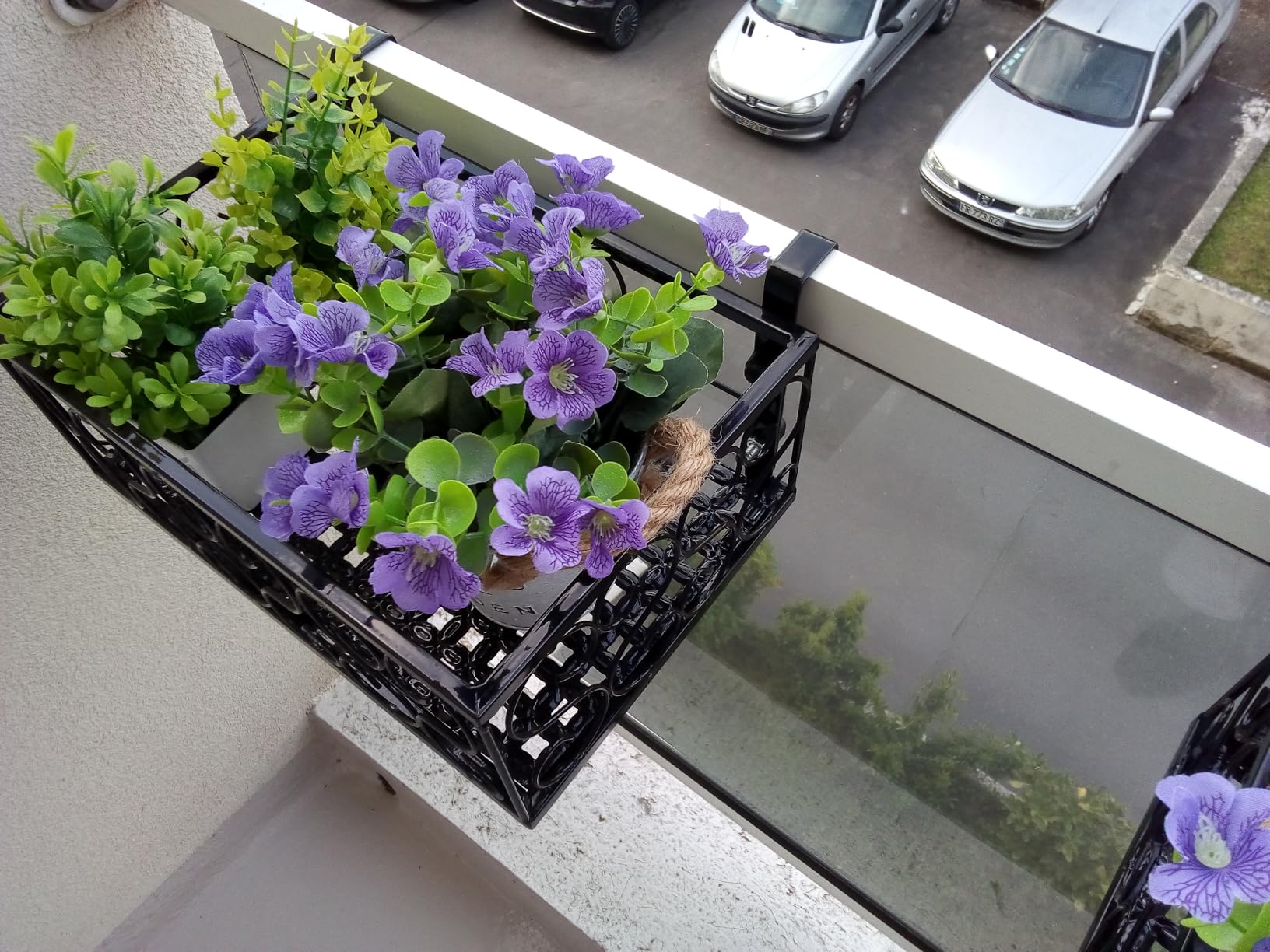 Tissting Support pot fleur balcon fer noir 6,5 cm