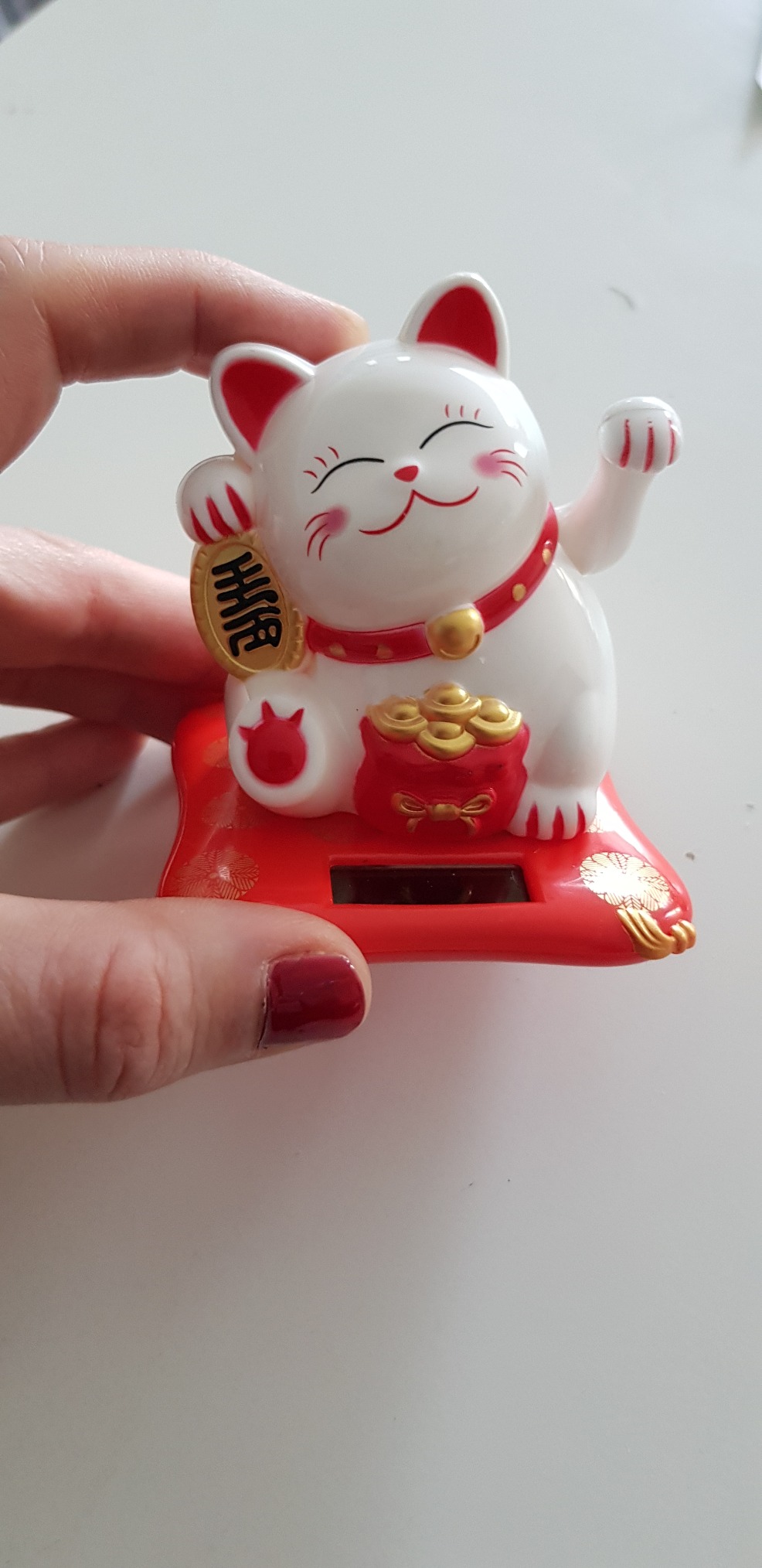 Jadeshay Articles Ménagers Maneki Neko chat solaire blanc