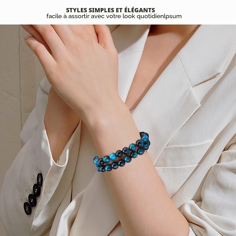 Tissting DIY perles œil de tigre bleu 8 mm 48 pièces