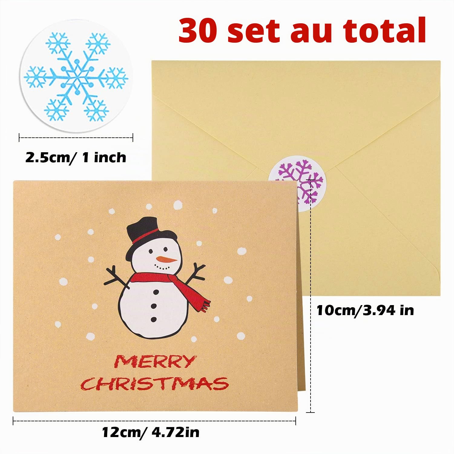 FEPITO Cartes Vœux Noël Kraft 30 Pièces + Enveloppes