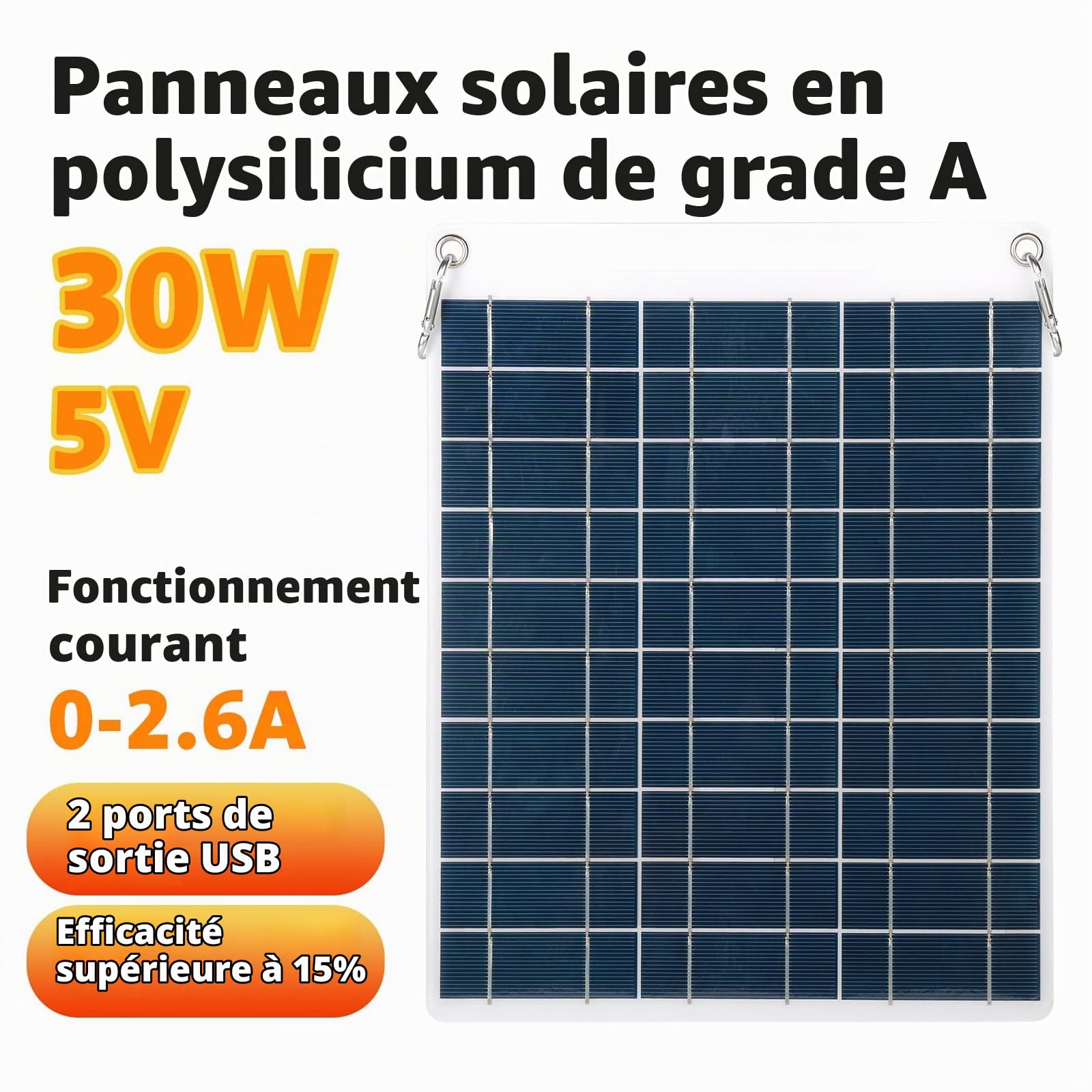 Jadeshay Panneau Solaire 30W 5V Double USB Portable