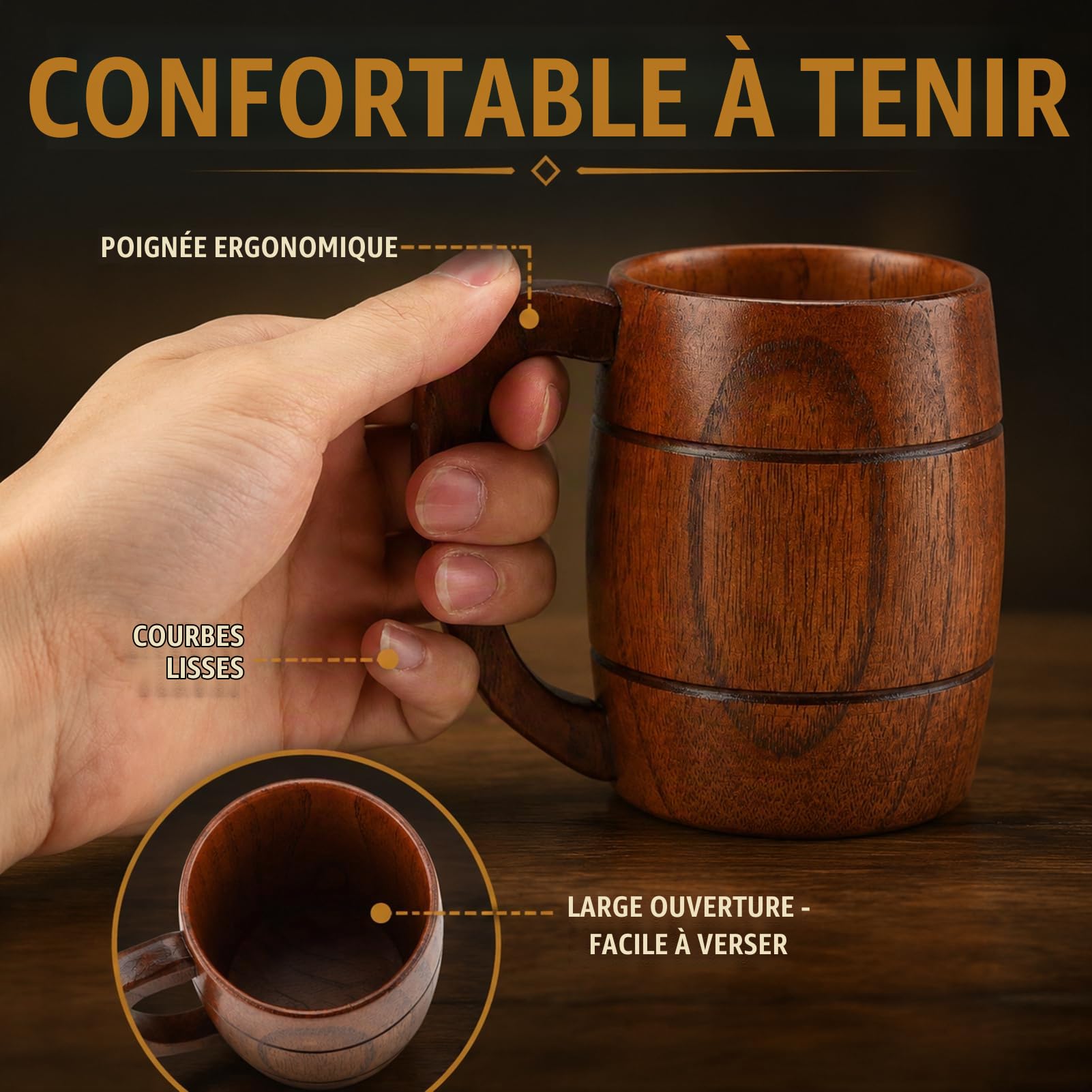 Jadeshay Articles Ménagers tasse bois 350ml bois foncé