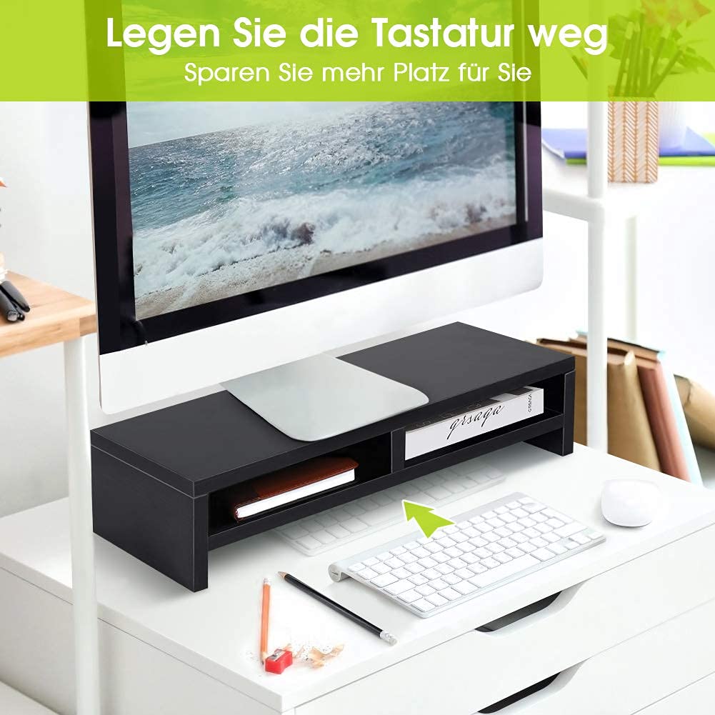 Ejoyous Computer Table support moniteur bois noir 2 tiroirs