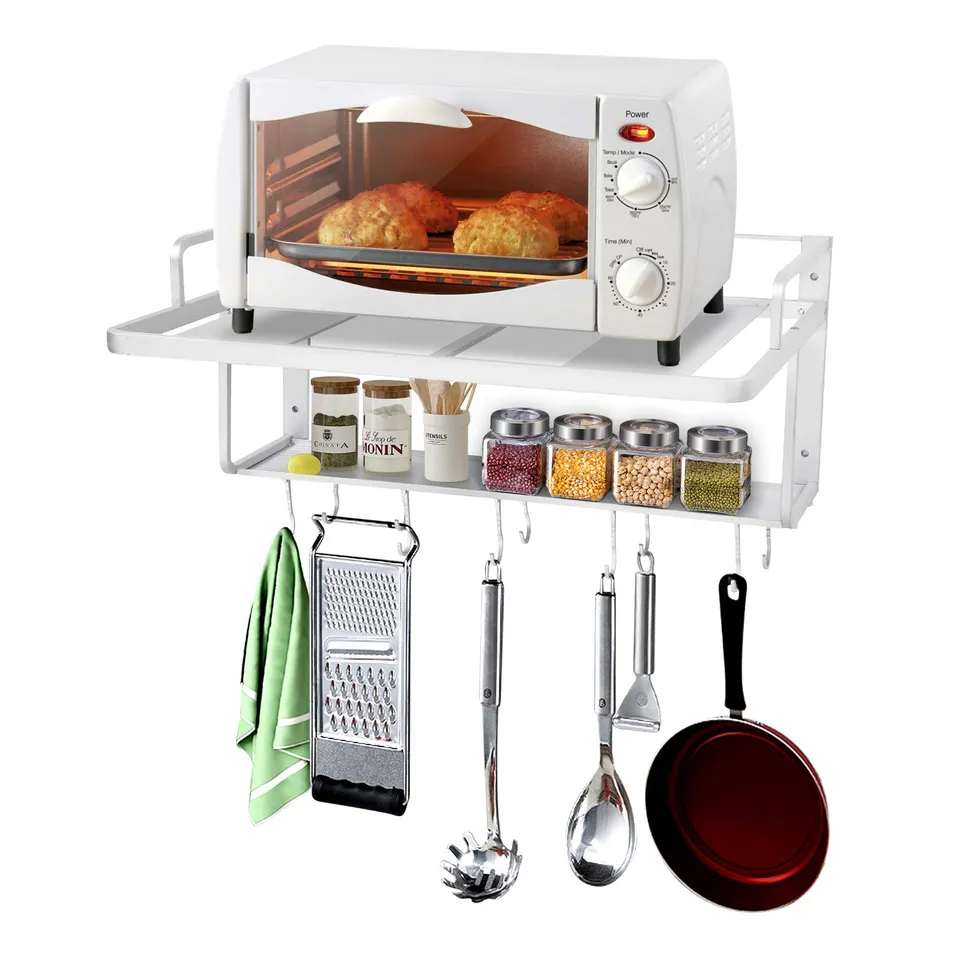 Ejoyous Kitchen Support Micro-Ondes Mural 2 Niveaux 10 Crochets