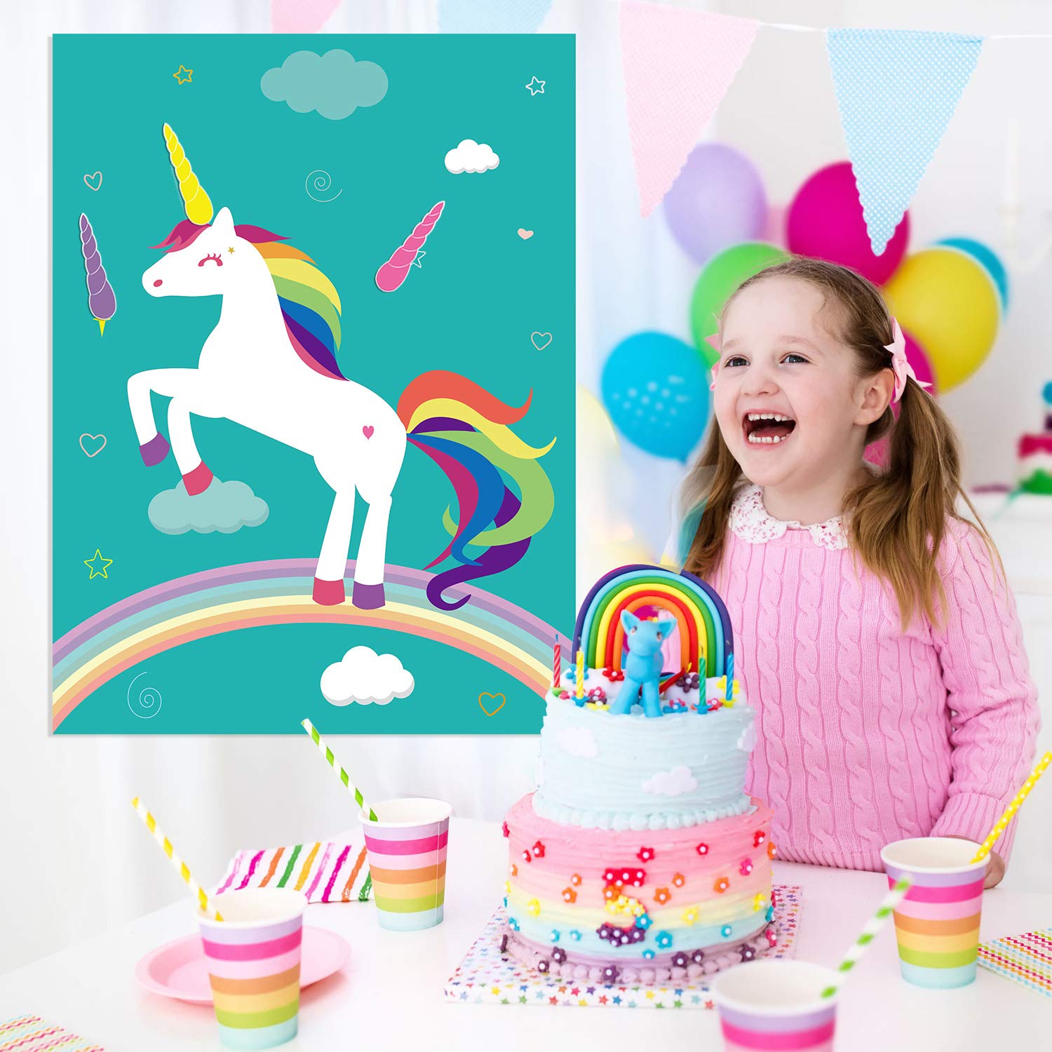 FEPITO Pin the Horn jeu licorne anniversaire 24 cornes
