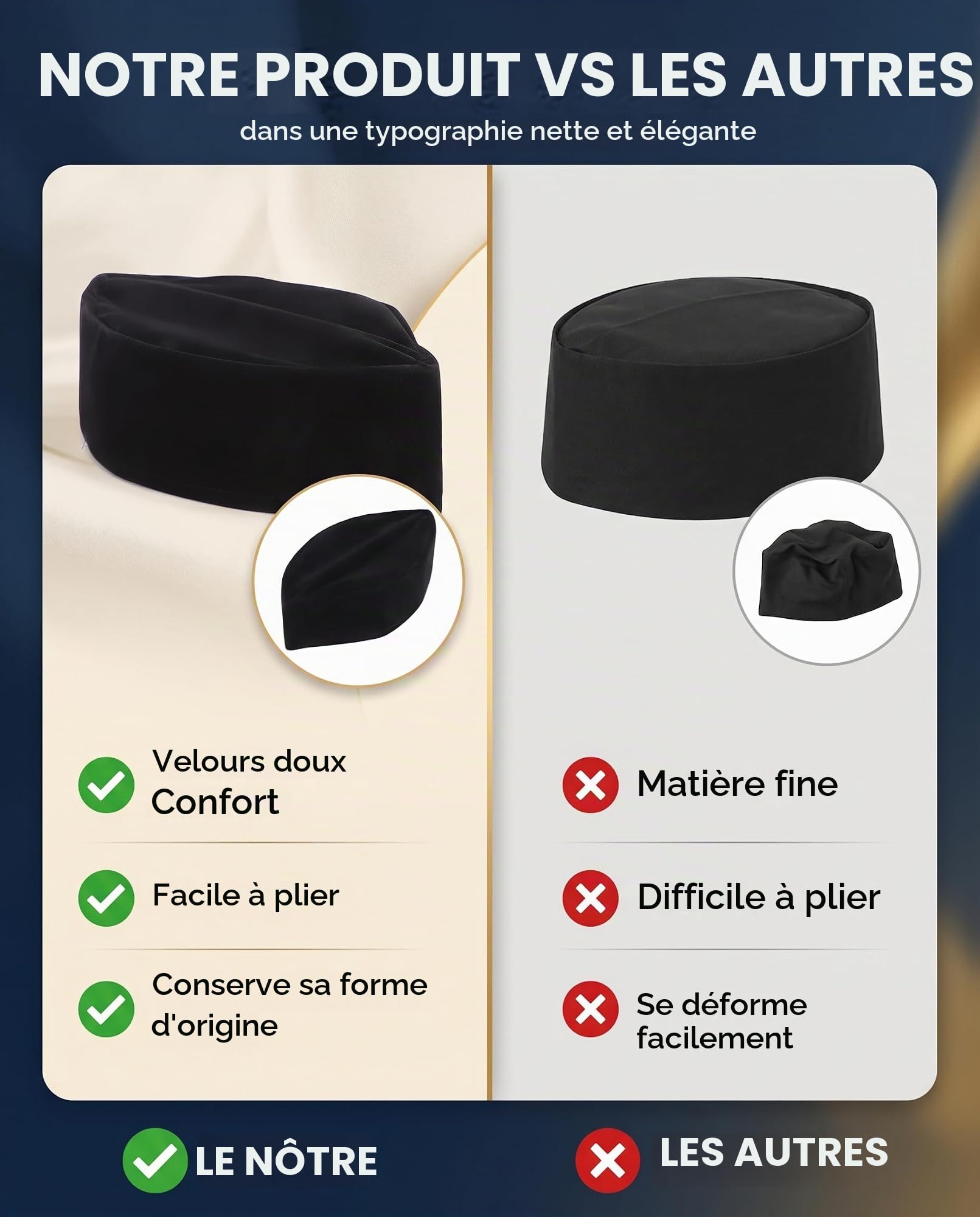 Tissting Chapeau musulman velours noir 59 cm homme