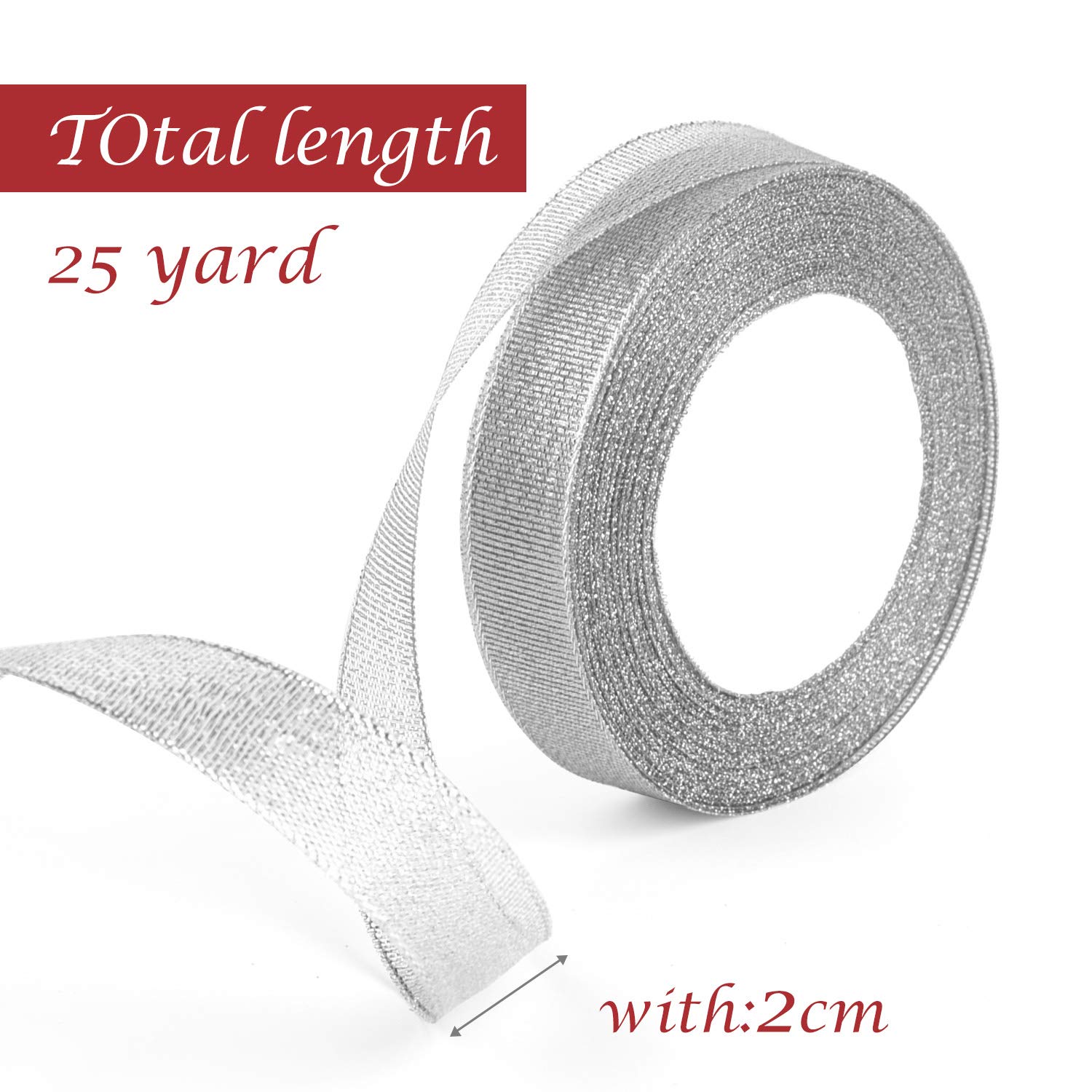 FEPITO Ruban Noël Argenté Organza Paillettes 20 mm x 22 m Lot 2