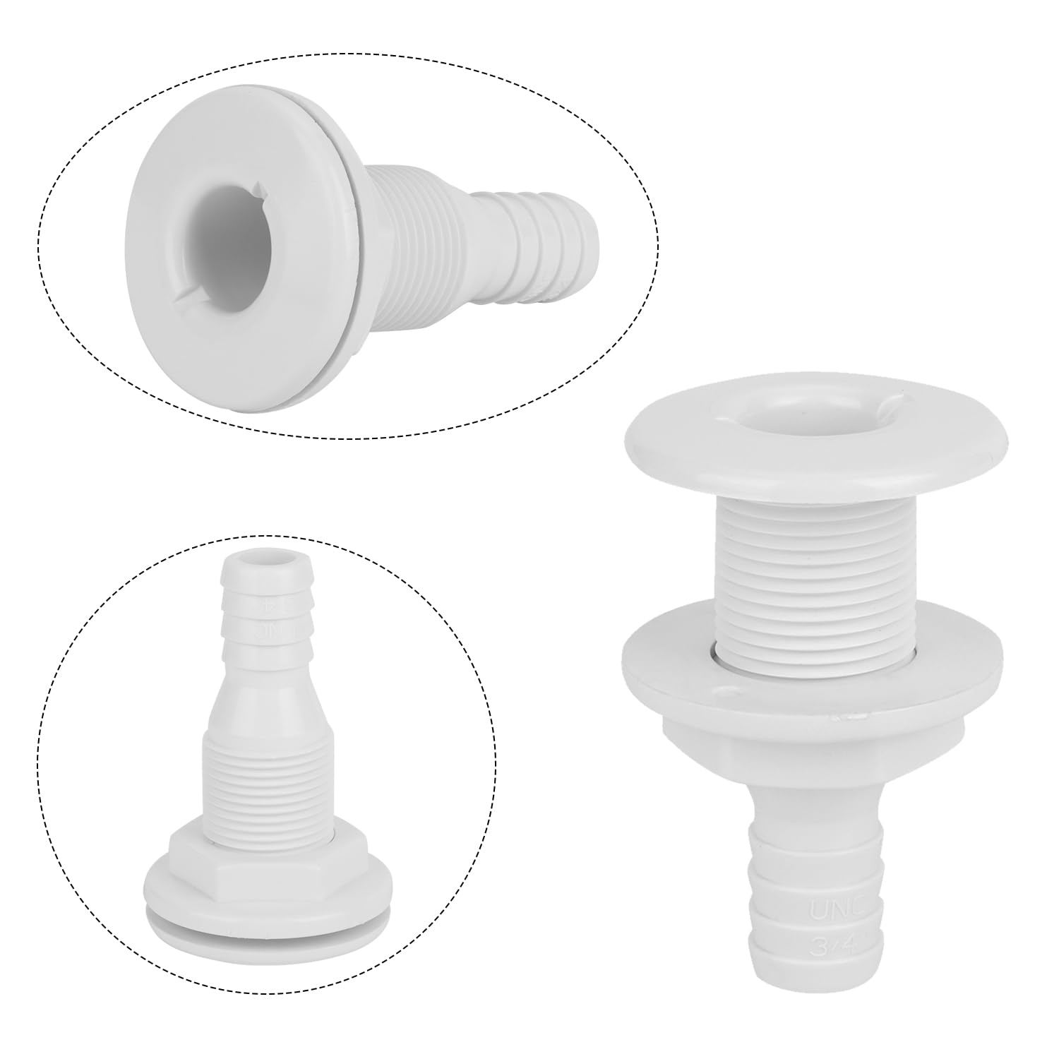 Tissting Vehicle Passe-Coque Bateau 3/4 Pouce Blanc ABS