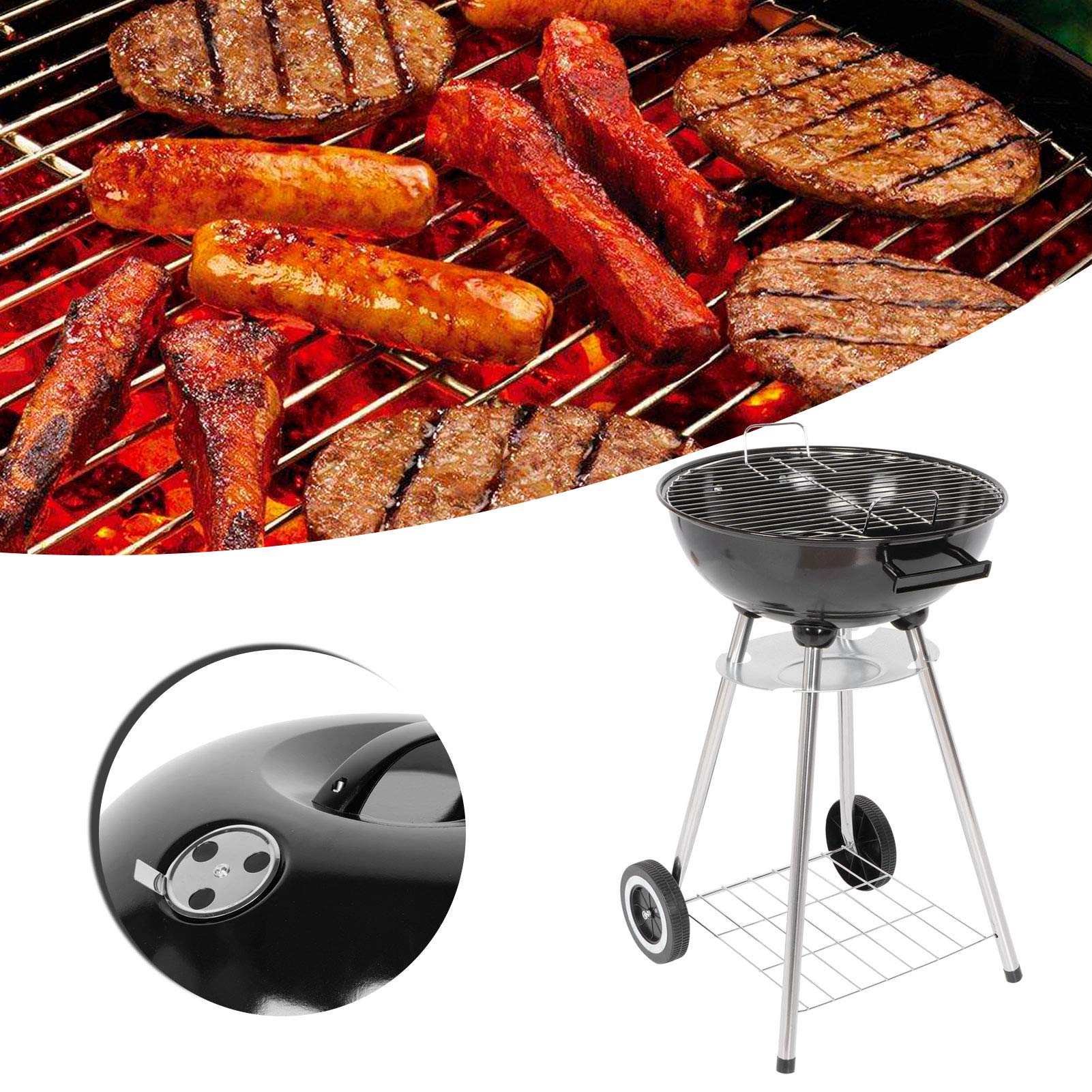 Ejoyous Garden barbecue charbon rond couvercle 4-5 pers