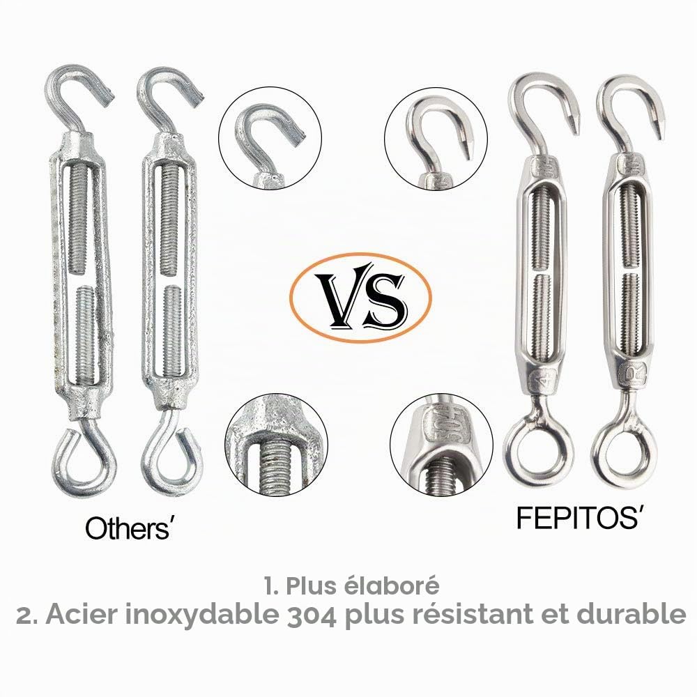 Fepito M4 Tendeur Fil Inox Crochet Oeillet Lot de 6