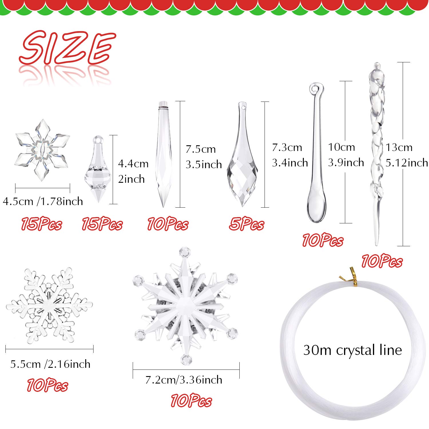 FEPITO Décoration Noël Acrylique 85 Pièces Flocons Glaçons