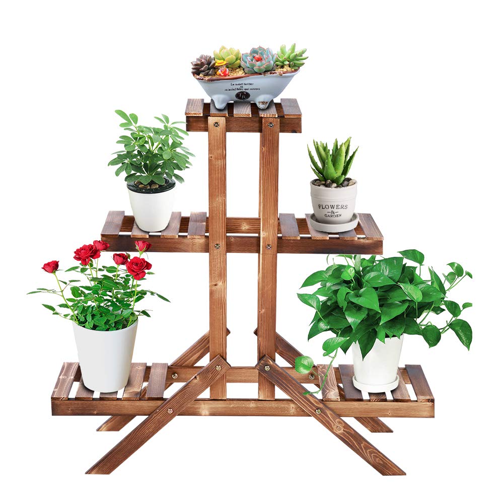 Ejoyous Étagère Fleurs Bois Pin 3 Niveaux Support Plantes