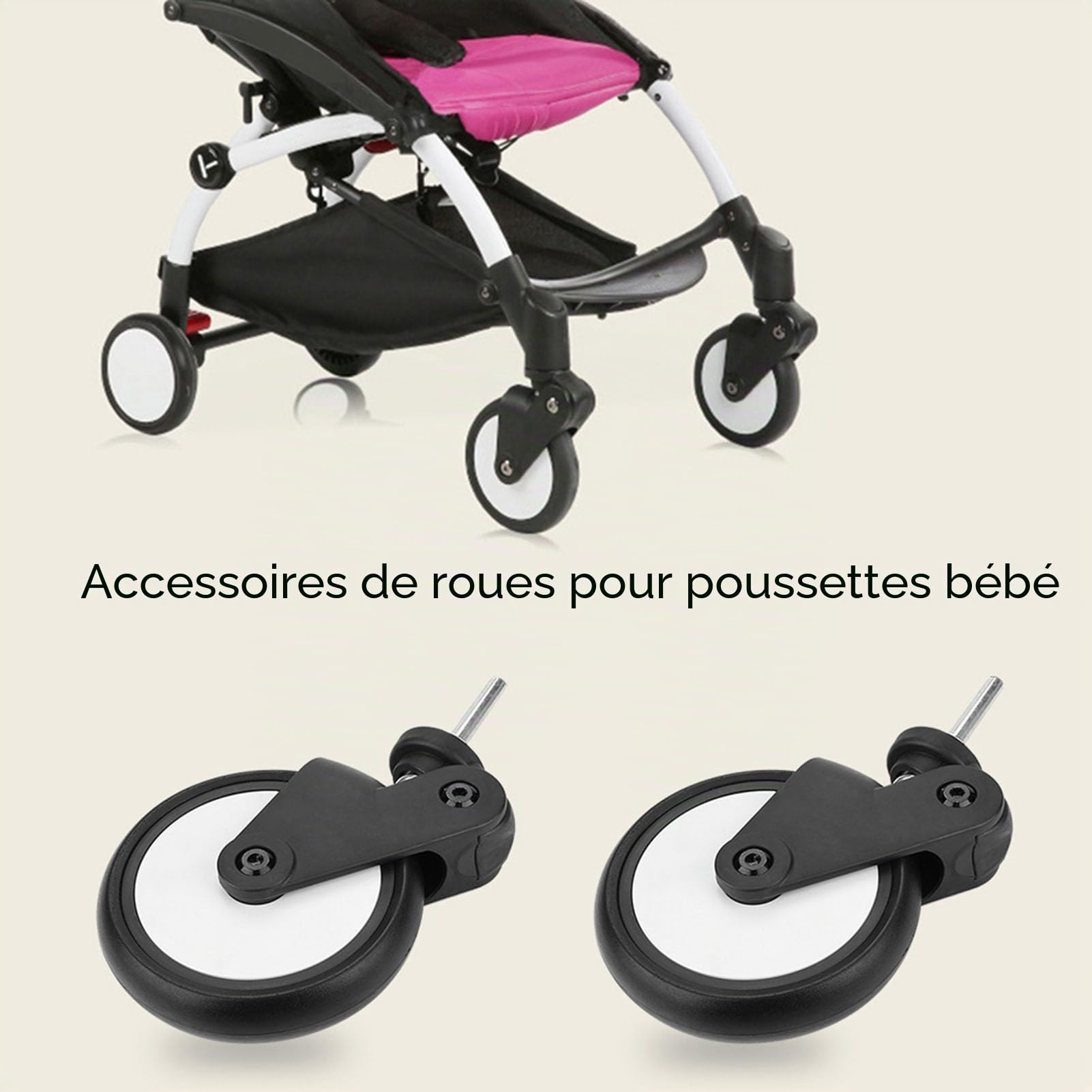 FTVOGUE Roues Avant Poussette Caoutchouc Noires 13cm paire