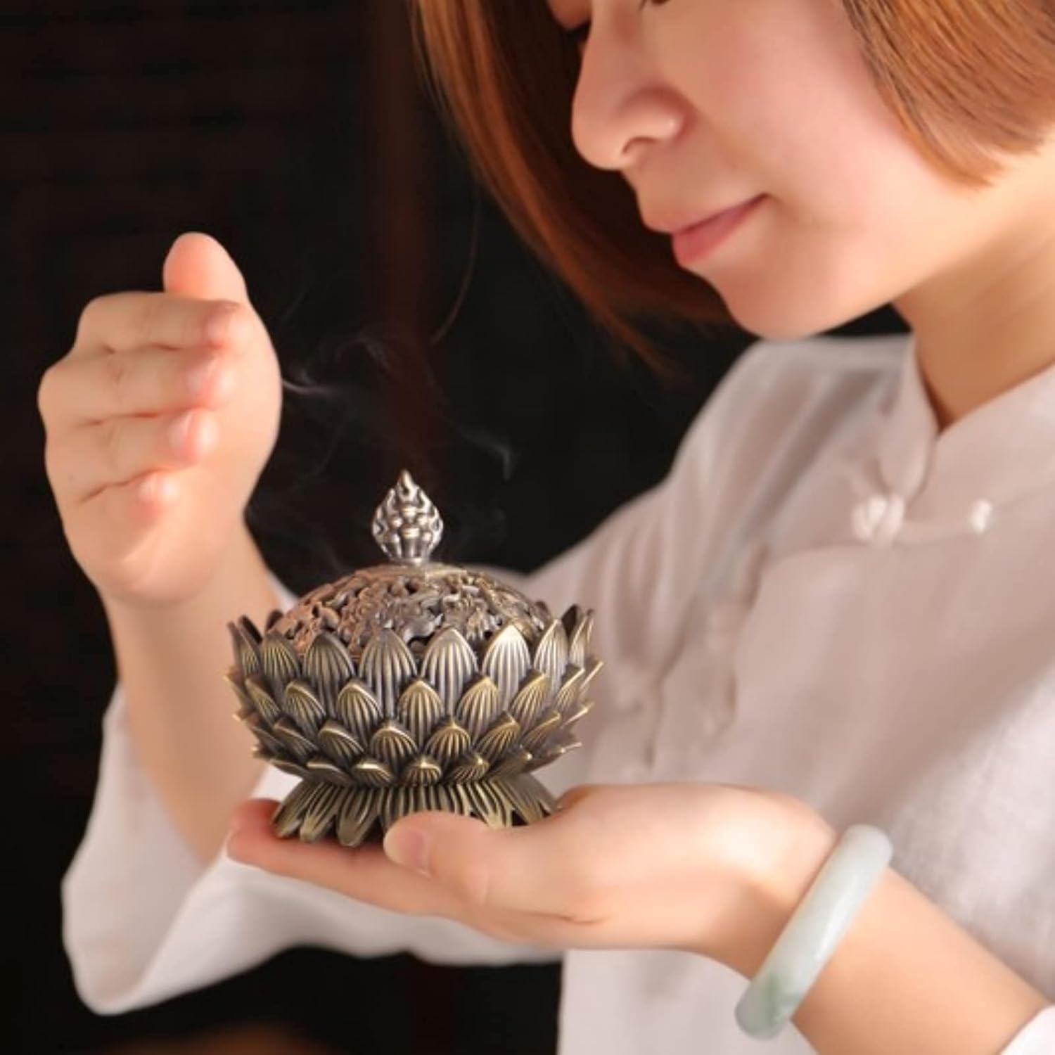 Jadeshay Articles Ménagers brûleur encens lotus bronze