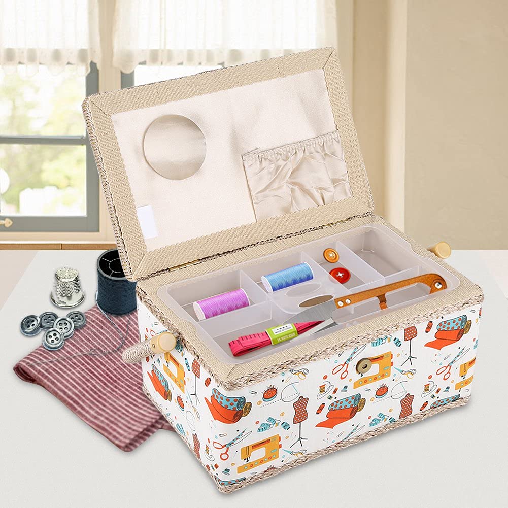 Ejoyous Tool boîte couture tissu floral grande 30,5 cm