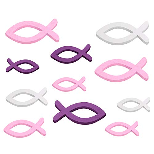 FEPITO 108 poissons bois déco blanc rose violet