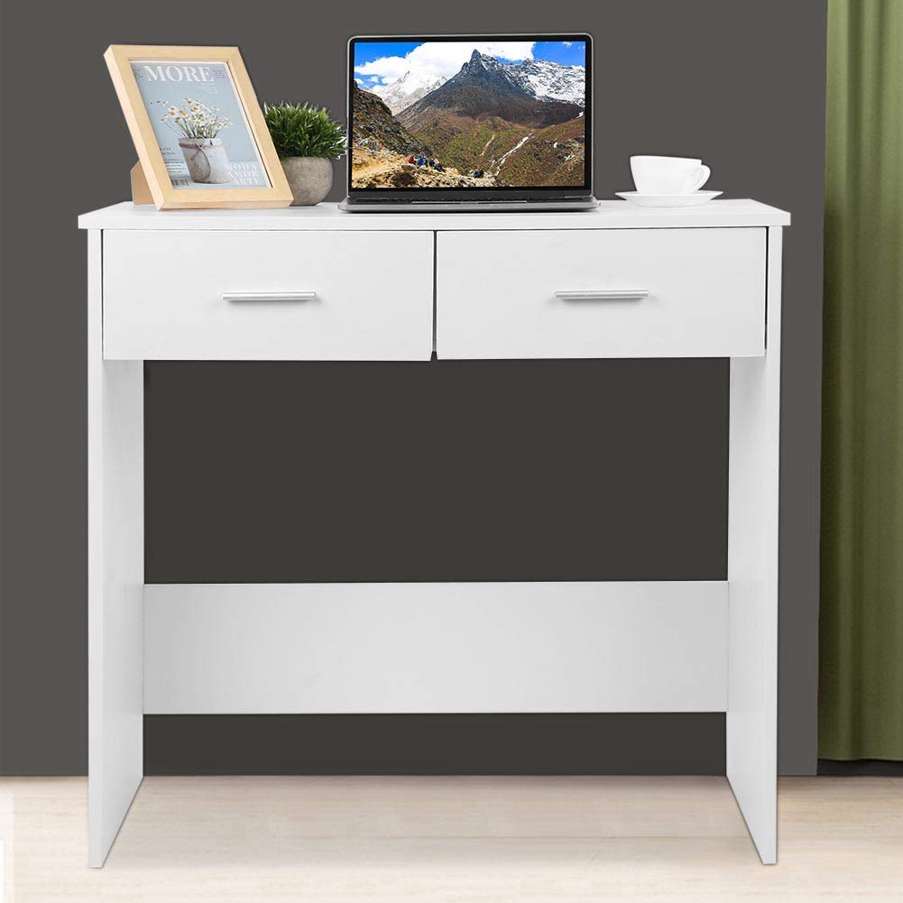 Ejoyous Living Room Bureau Blanc MDF 2 Tiroirs 80 cm