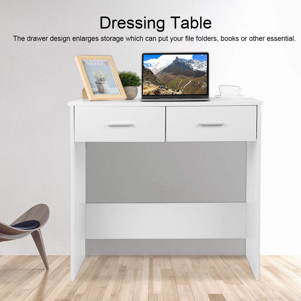 Ejoyous Living Room Bureau Blanc MDF 2 Tiroirs 80 cm
