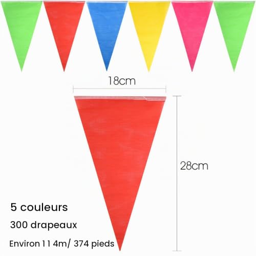 FEPITO Guirlande 300 Fanions Multicolores 114m Nylon