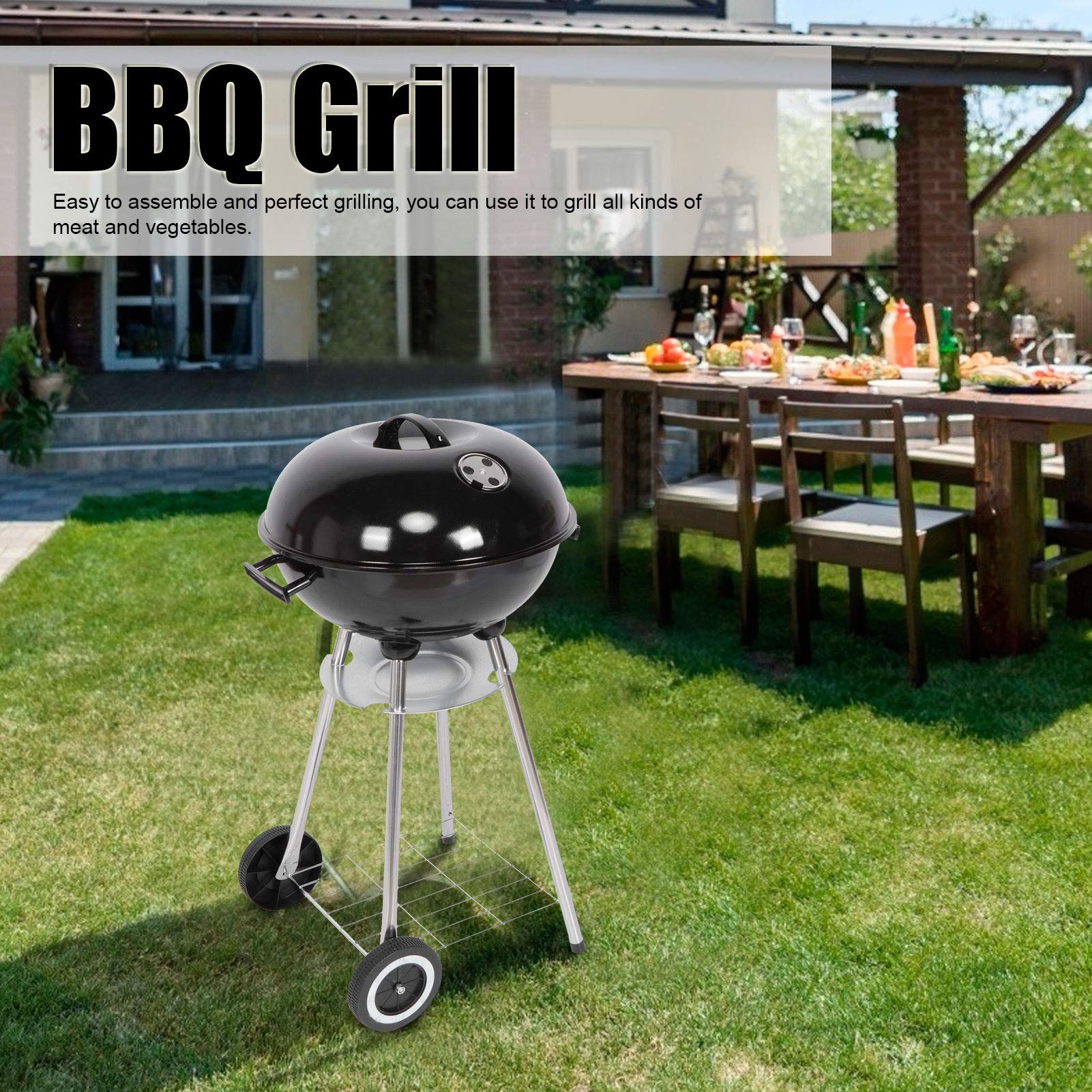 Ejoyous Garden barbecue charbon rond couvercle 4-5 pers