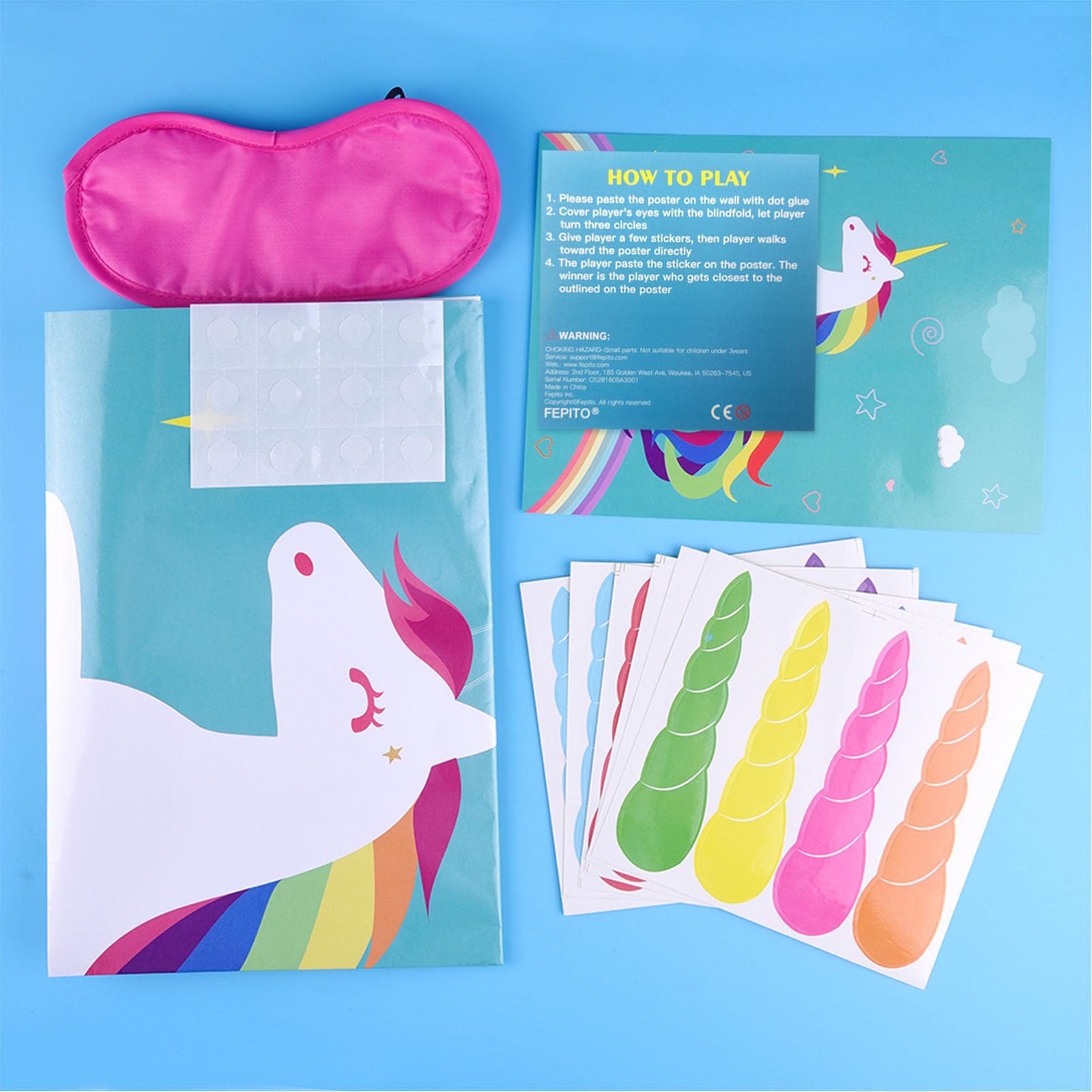 FEPITO Pin the Horn jeu licorne anniversaire 24 cornes
