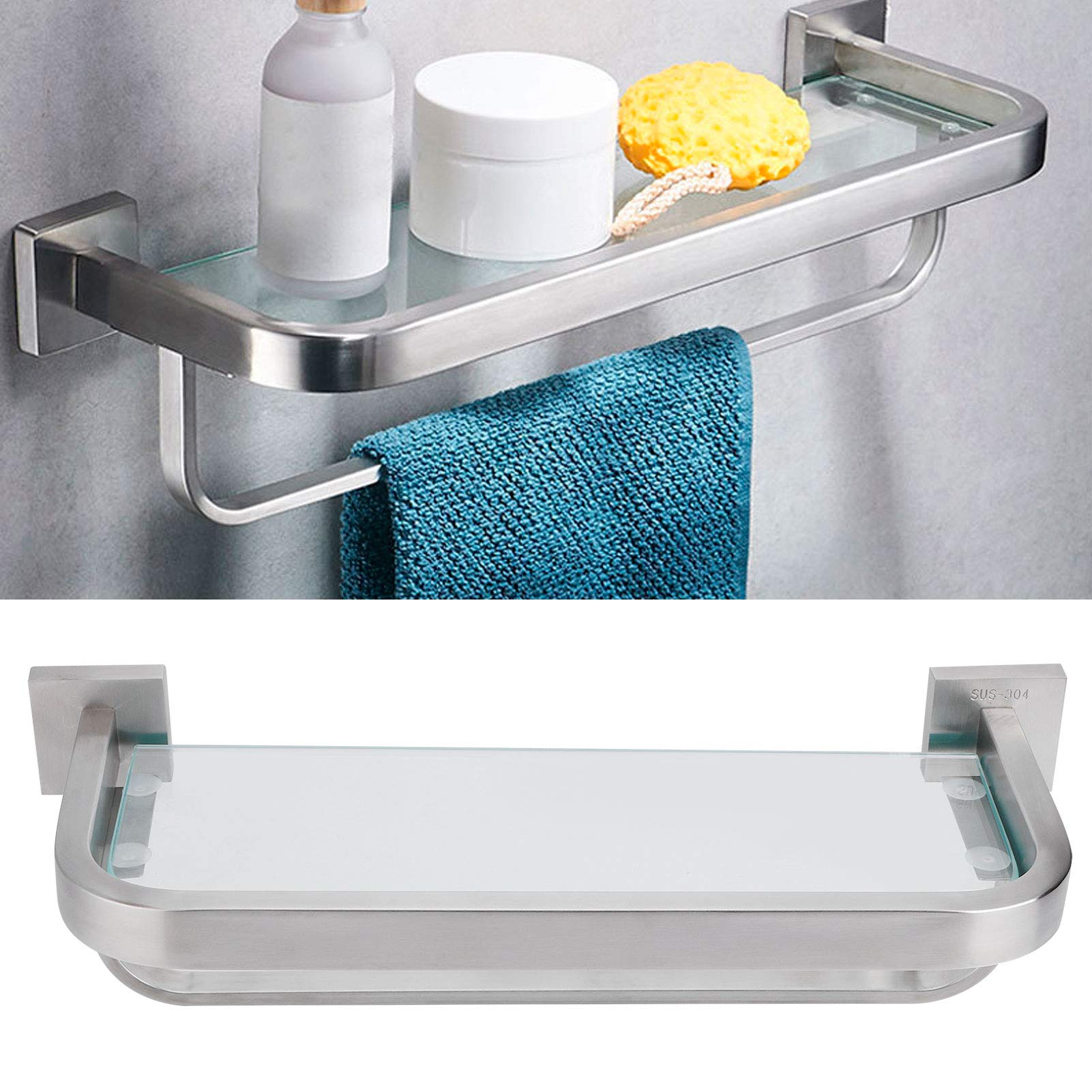 Ejoyous Bathroom étagère verre salle de bain 40 cm inox