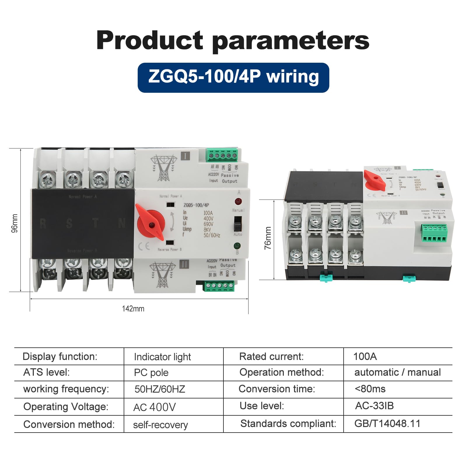 Jadeshay Installation Électrique ZGQ5-100/4P inverseur 100A