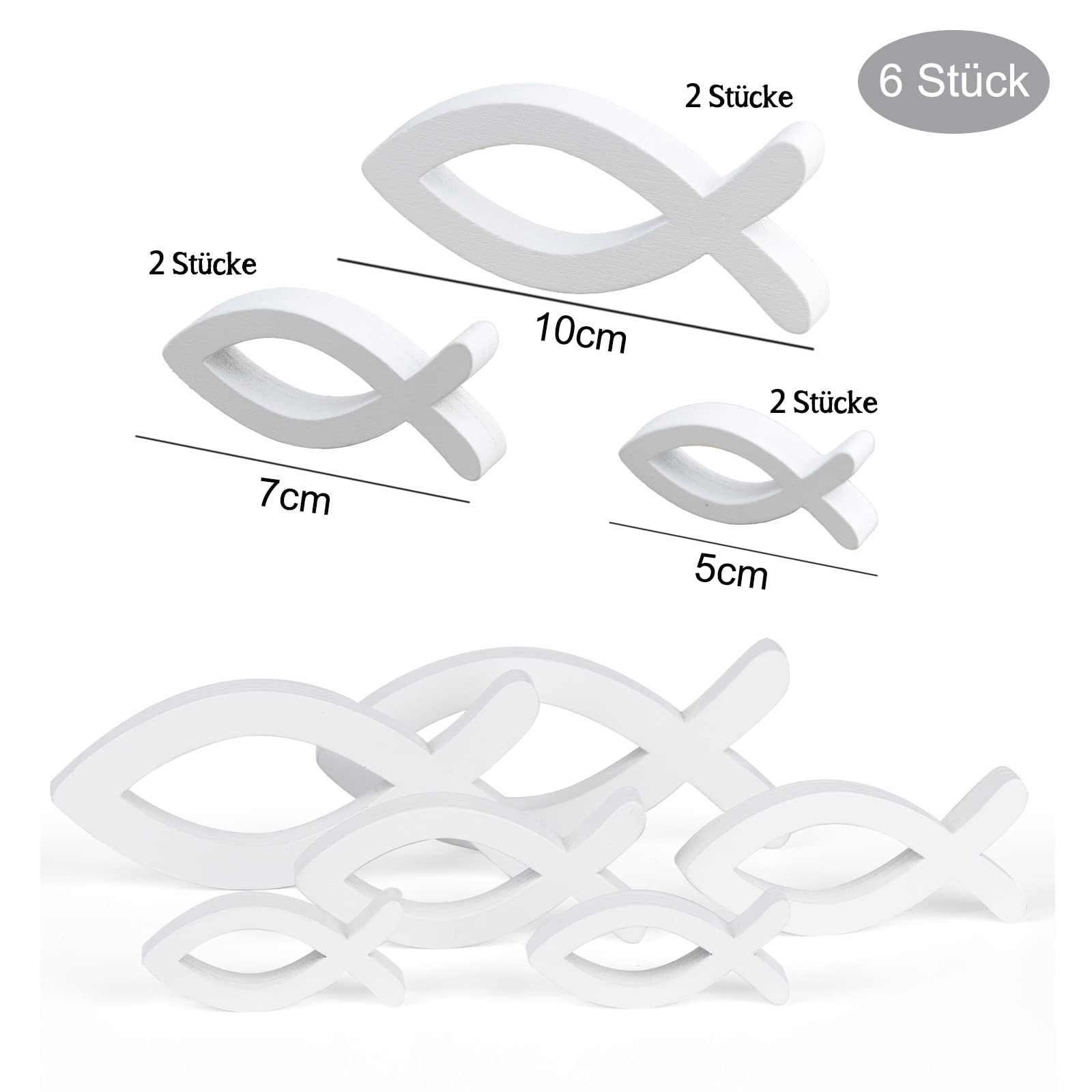FEPITO Poissons Bois Blancs Déco Table 66 Pièces baptême
