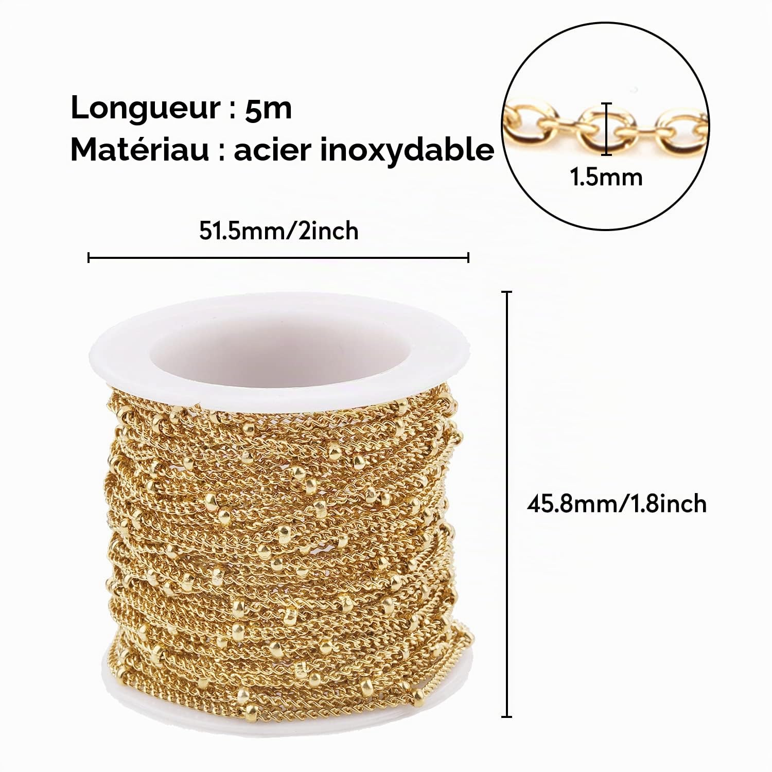 Tissting Chaîne Bijoux Dorée 5 m Inox 1,5 mm