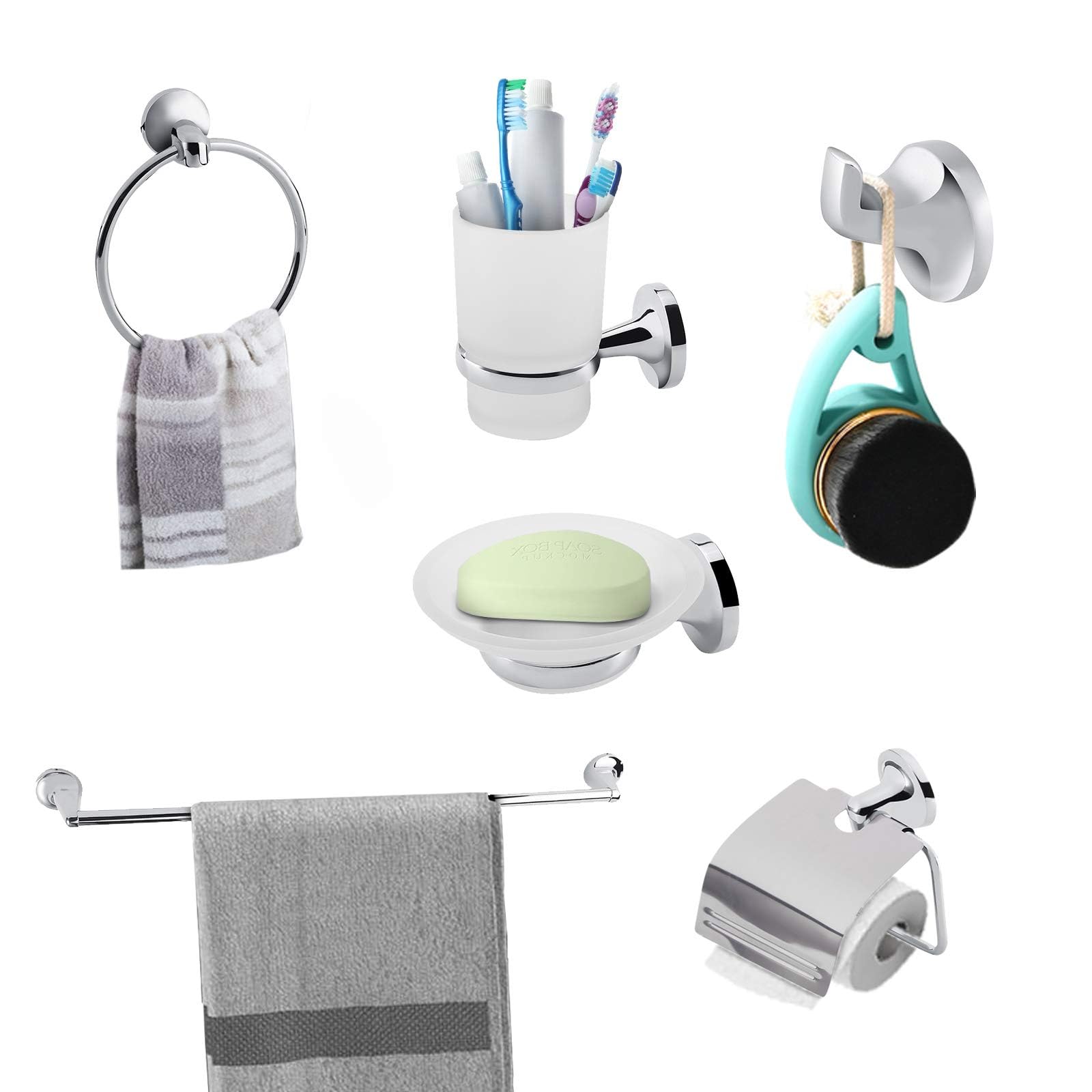 Ejoyous Bathroom kit accessoires salle de bain 6 pièces chrome