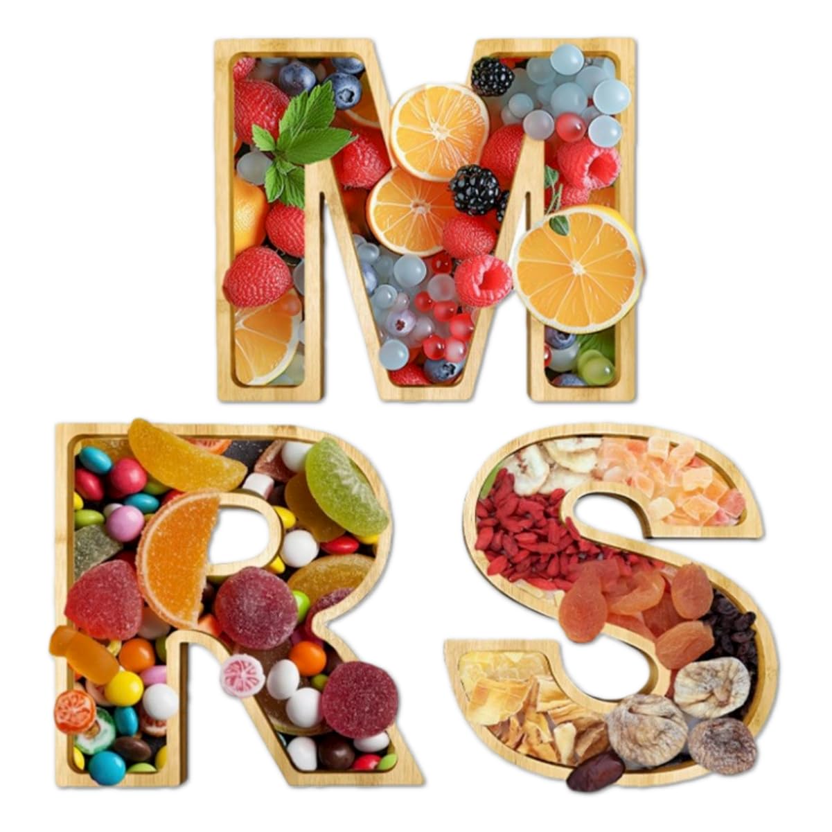 Tissting Plateau Charcuterie Bois Apéro 3 Compartiments Lettre