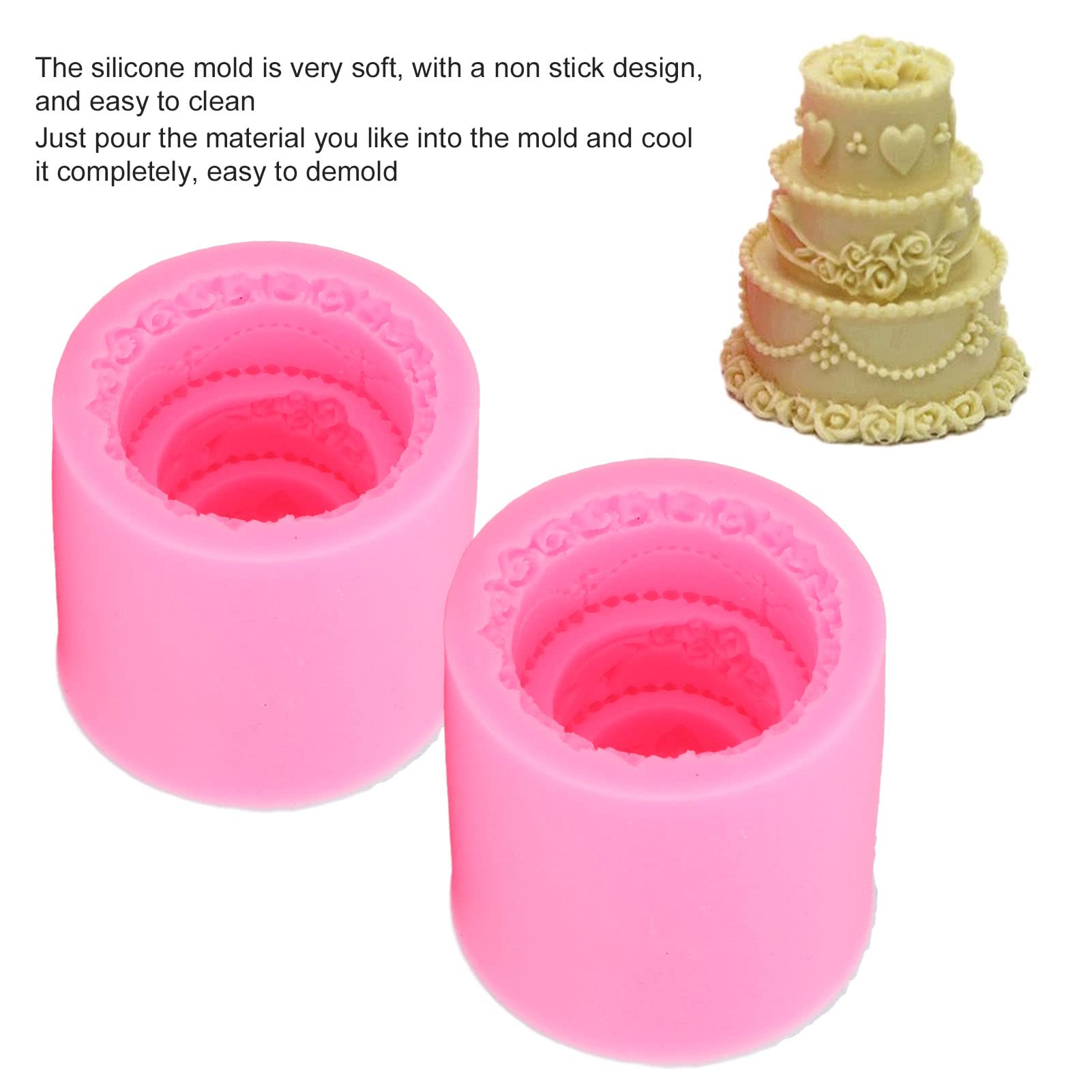 Tissting Mini Gâteau Mariage Moule Silicone Lot 2 Rose 6 cm