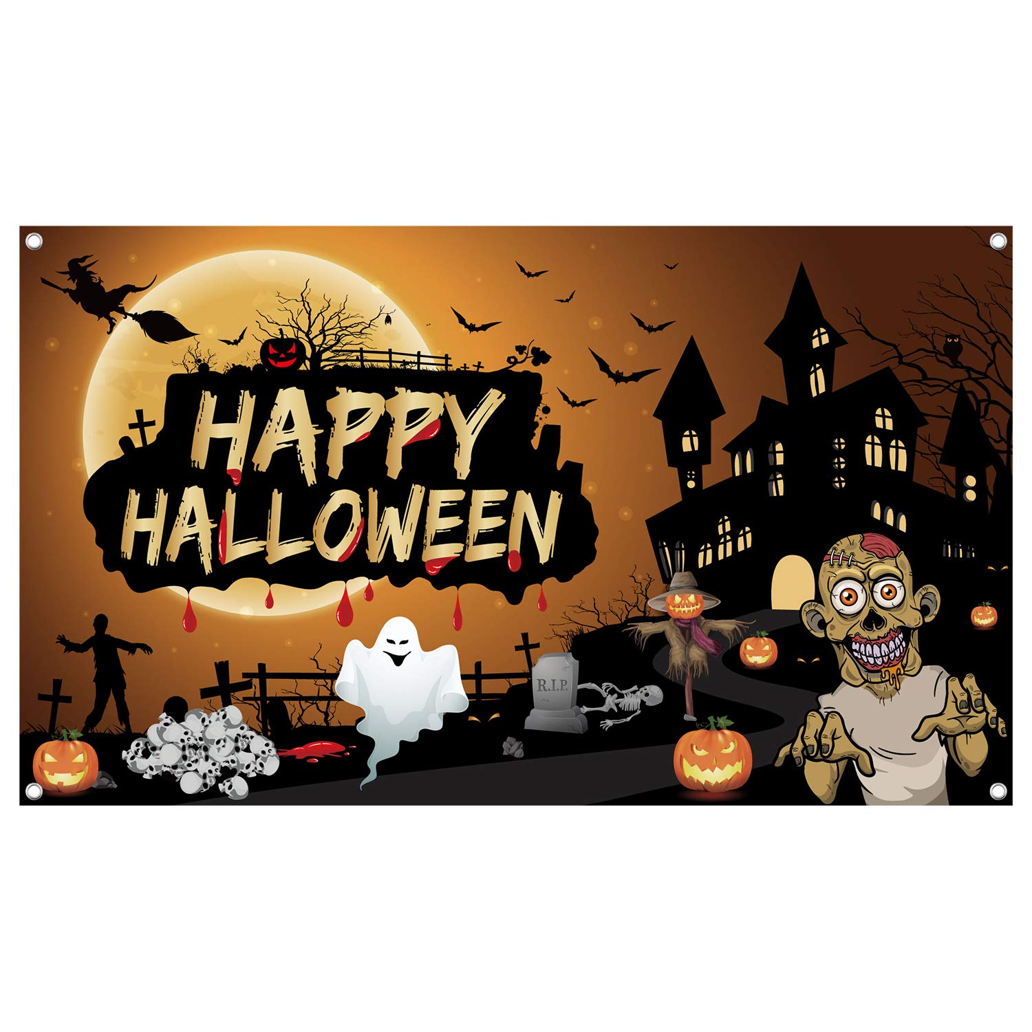 FEPITO Party Bannière Halloween 180x105 cm Tissu Citrouille