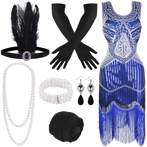 FEPITO Apparel robe charleston franges sequins col V années 20