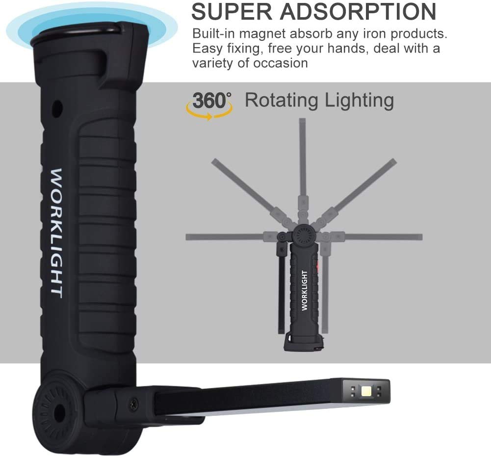 Ejoyous Home Improvement Tool lampe de travail LED COB USB magnétique