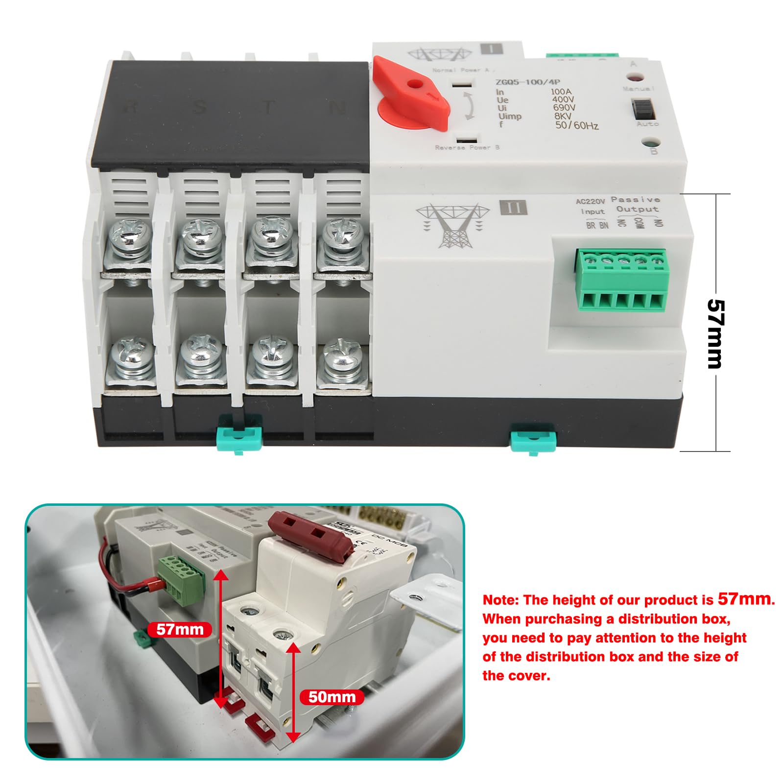Jadeshay Installation Électrique ZGQ5-100/4P inverseur 100A