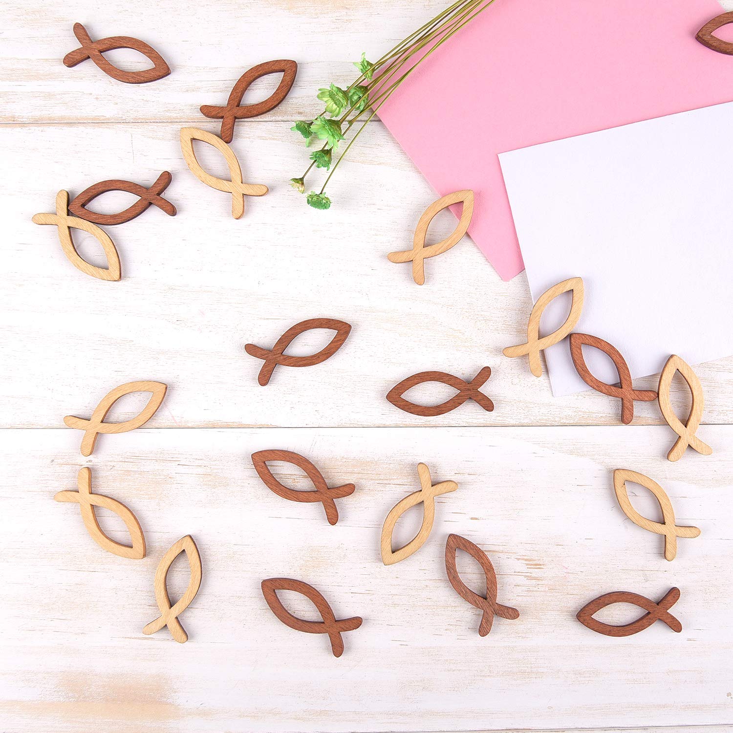 FEPITO Party Decorations confettis poisson bois 100 pcs marron