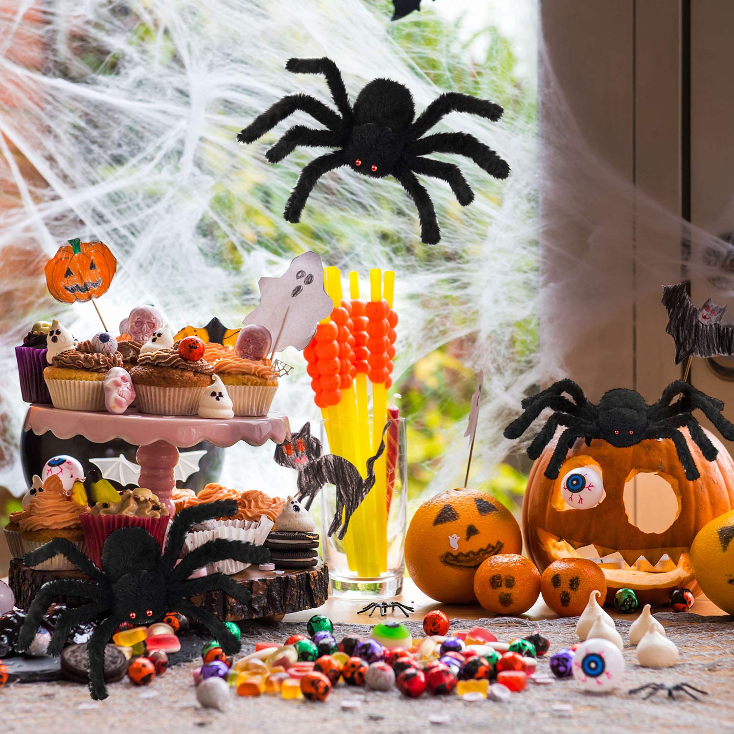 FEPITO Party Decorations araignée Halloween noire 30cm lot 2